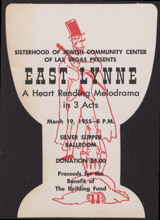 Goblet shaped advertising card for the performance of East Lynne play, 1955