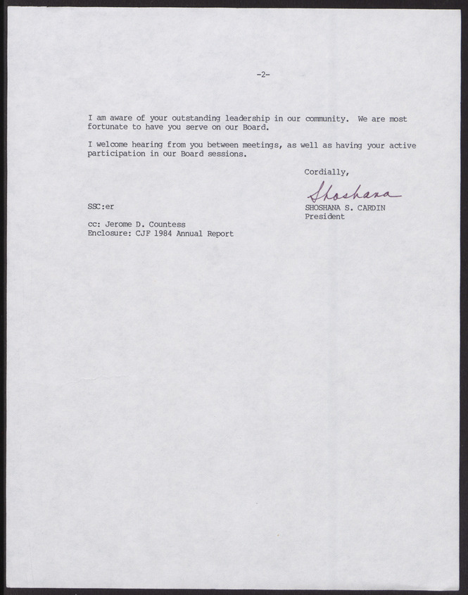 Letter from Shoshana Cardin (New York, N.Y.) to Lloyd Katz (Las Vegas, Nev.), November 27, 1985, page 2