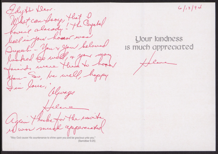 Card from Helene to Edythe Katz, June 13, 1994, inside