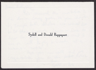 Card from Sydell and Donald Rappaport to Edythe Katz (Las Vegas, Nev.), no date, front