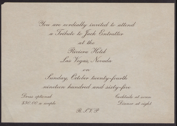 Invitation to a tribute to Jack Entratter, October 24, 1965