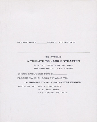Response card for A Tribute to Jack Entratter, October 24, 1965