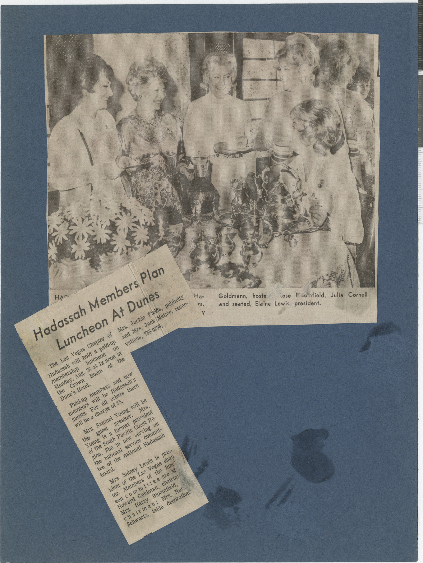 Newspaper clippings, Hadassah women, publication and date unknown, and Hadassah members Plan Luncheon at Dunes, publication and date unknown