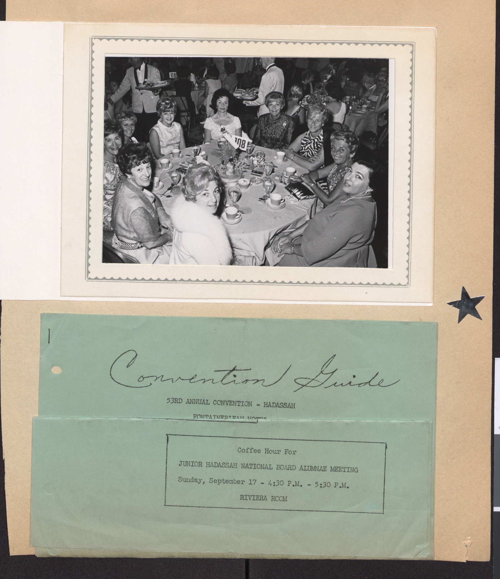 Photograph of Group of Hadassah members around a table, and Guide to the Hadassah Annual Convention (folded)