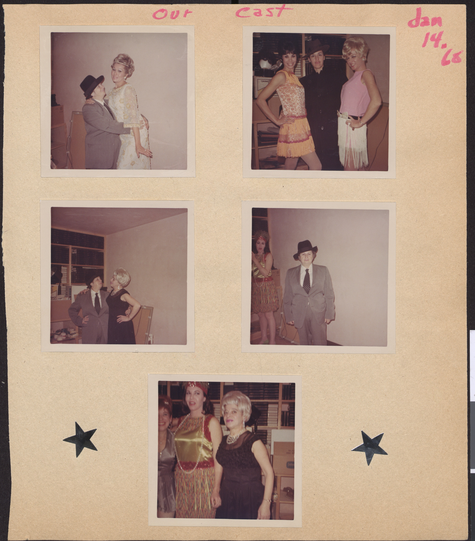 Five photographs of the cast for Hadassah's Birthday Party, January 14, 1968