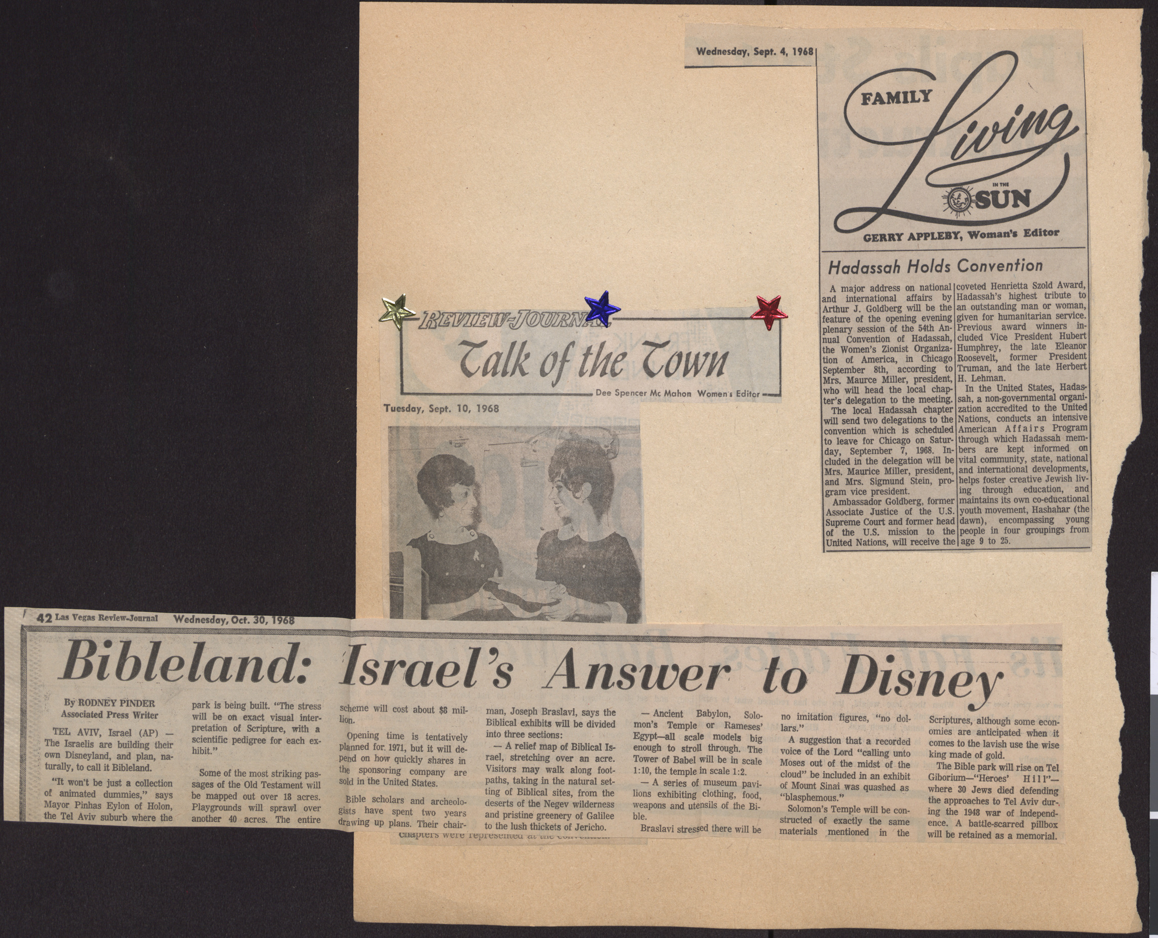 Newspaper clipping, Bibleland: Israel's Answer to Disney, Las Vegas Review-Journal, October 30, 1968