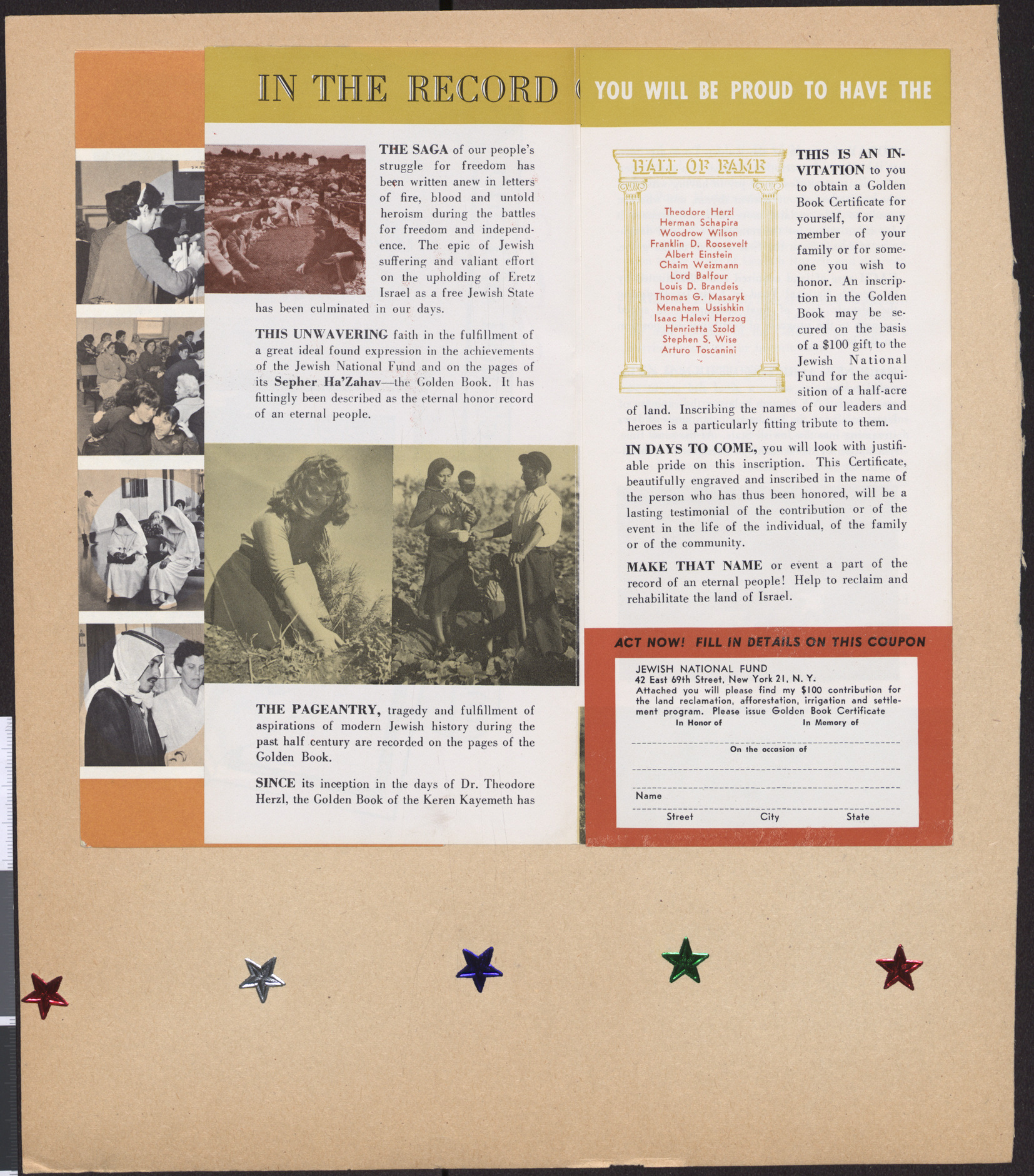 Brochure, The Jewish People's Roll of Honor, opening 1