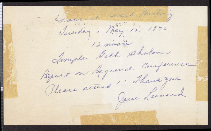 Mailing from Hadassah (Mrs. Jane Leonard, Las Vegas, Nev.) to Mrs. Ellen Bromberg (Las Vegas, Nev.), April 29, 1970