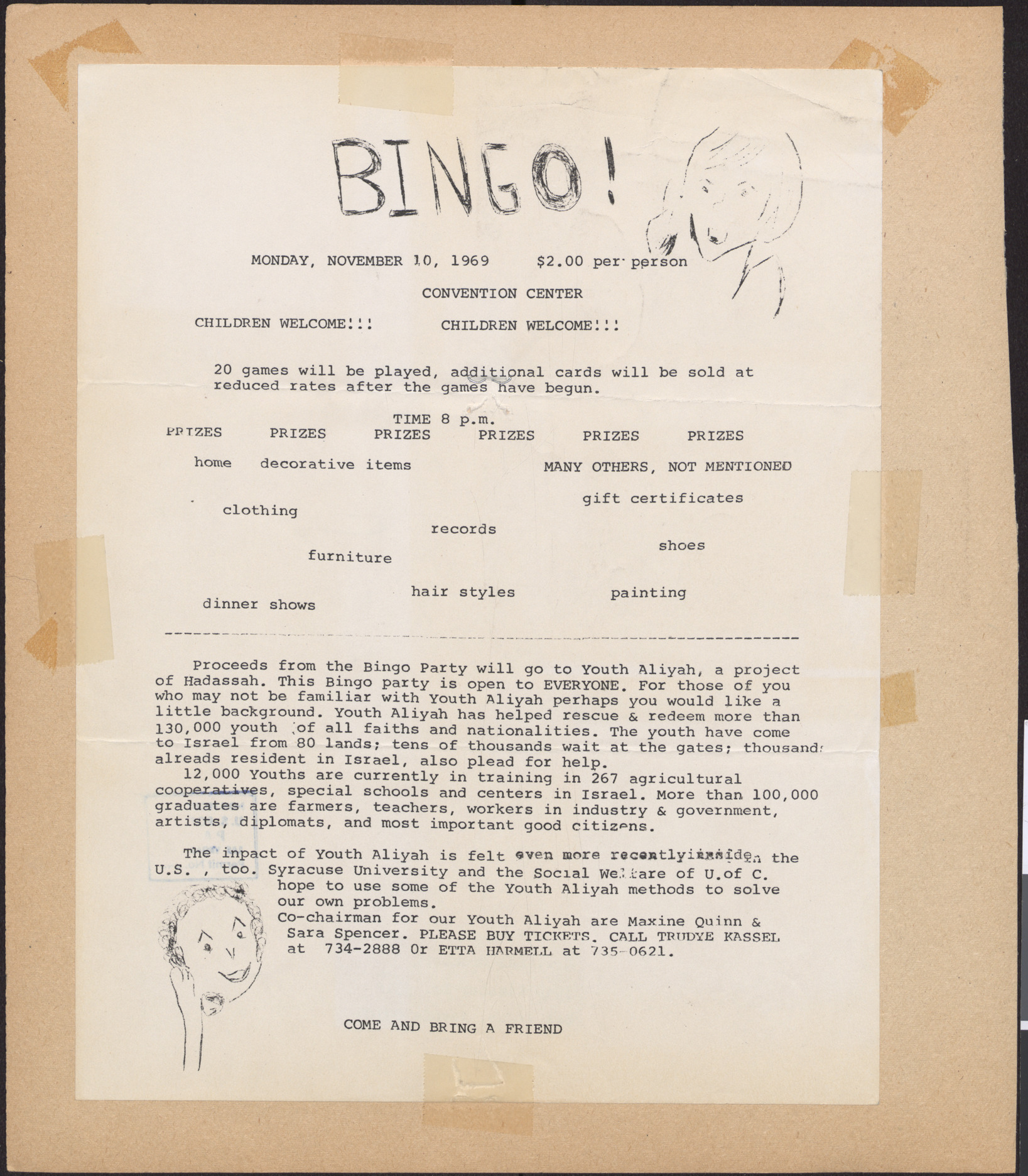 Flier for Bingo!, November 10, 1969