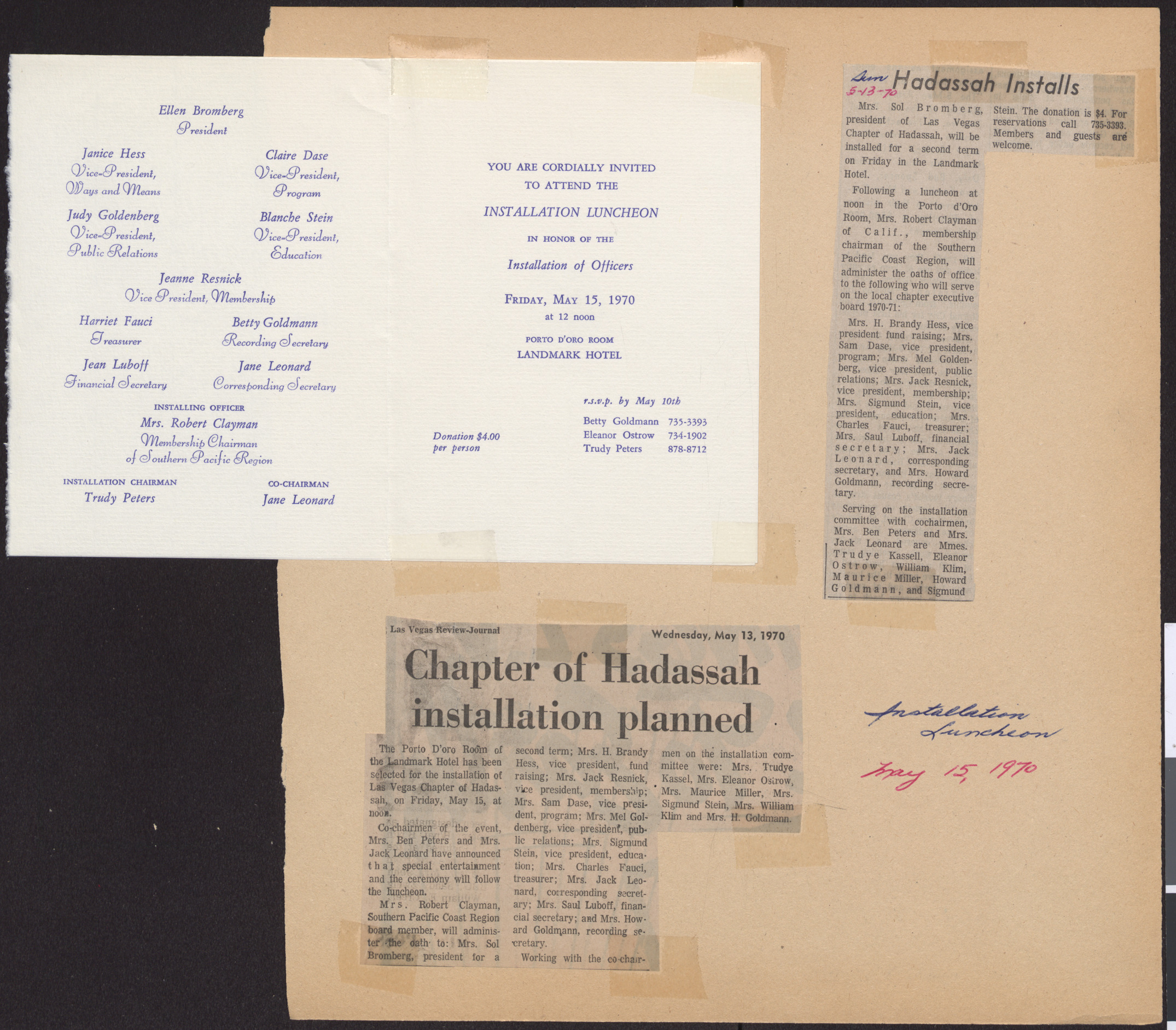 Program for Hadassah installation luncheon, 1970-1971, open