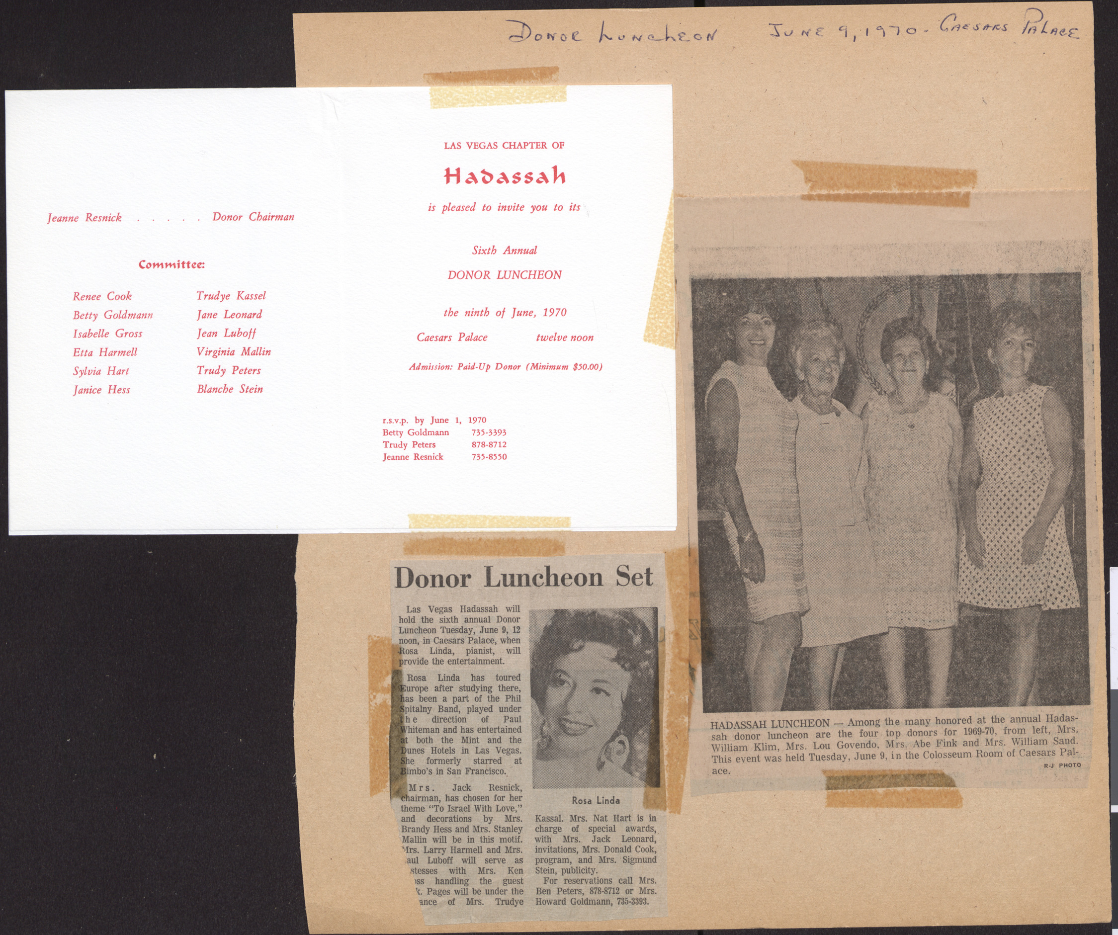 Program for Hadassah donor luncheon, June 9, 1970, open