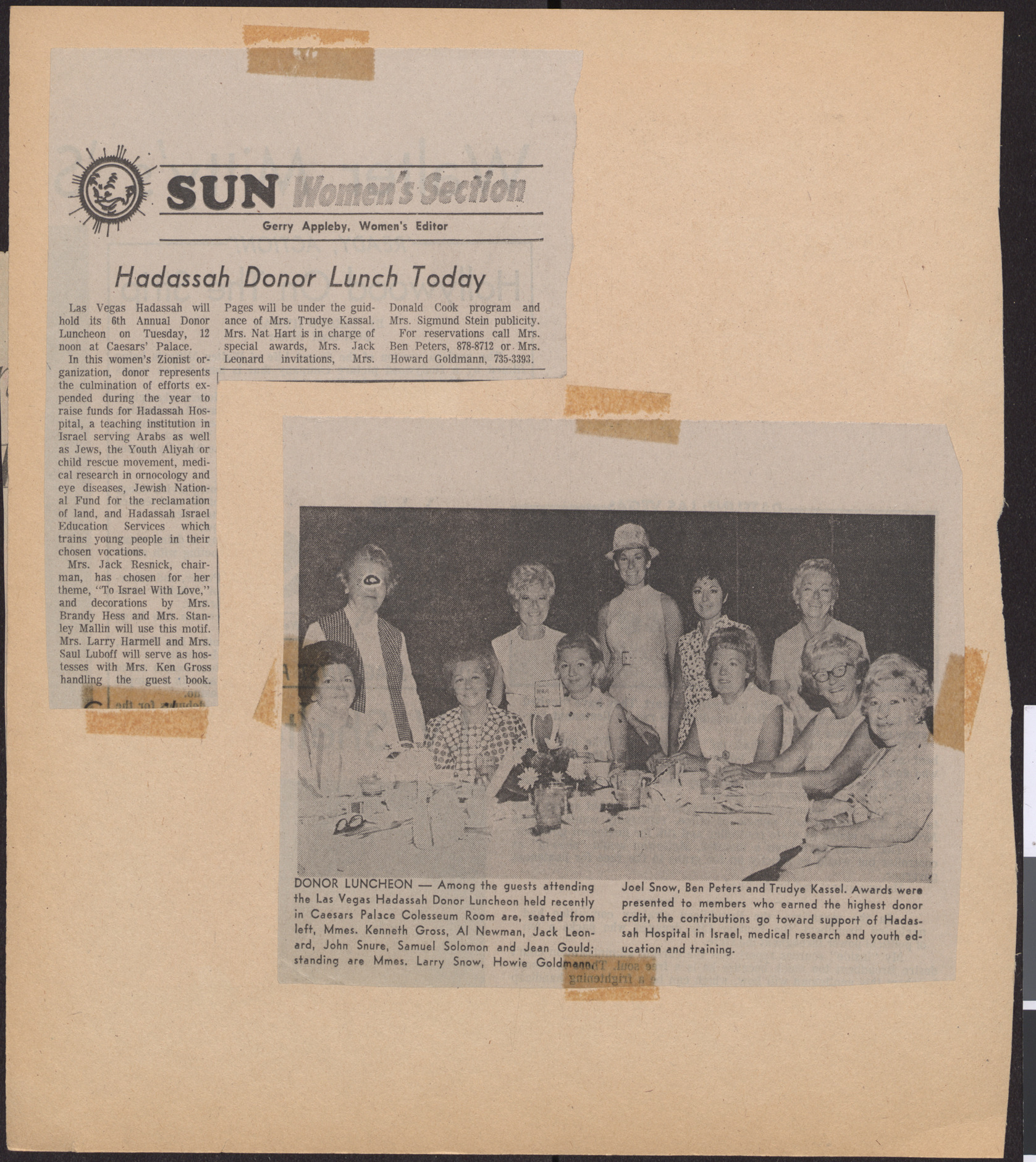 Newspaper clippings about Hadassah donor luncheon, June 1970