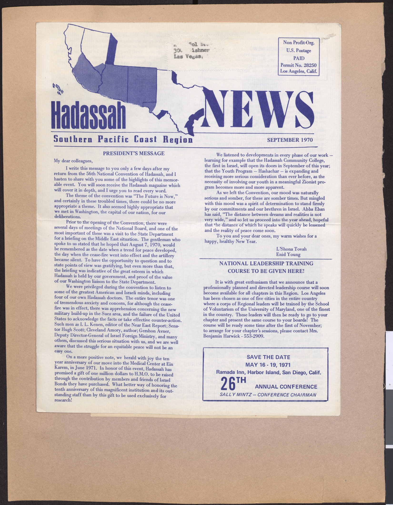 Hadassah news, Southern Pacific Coast Region, September 1970, page 1