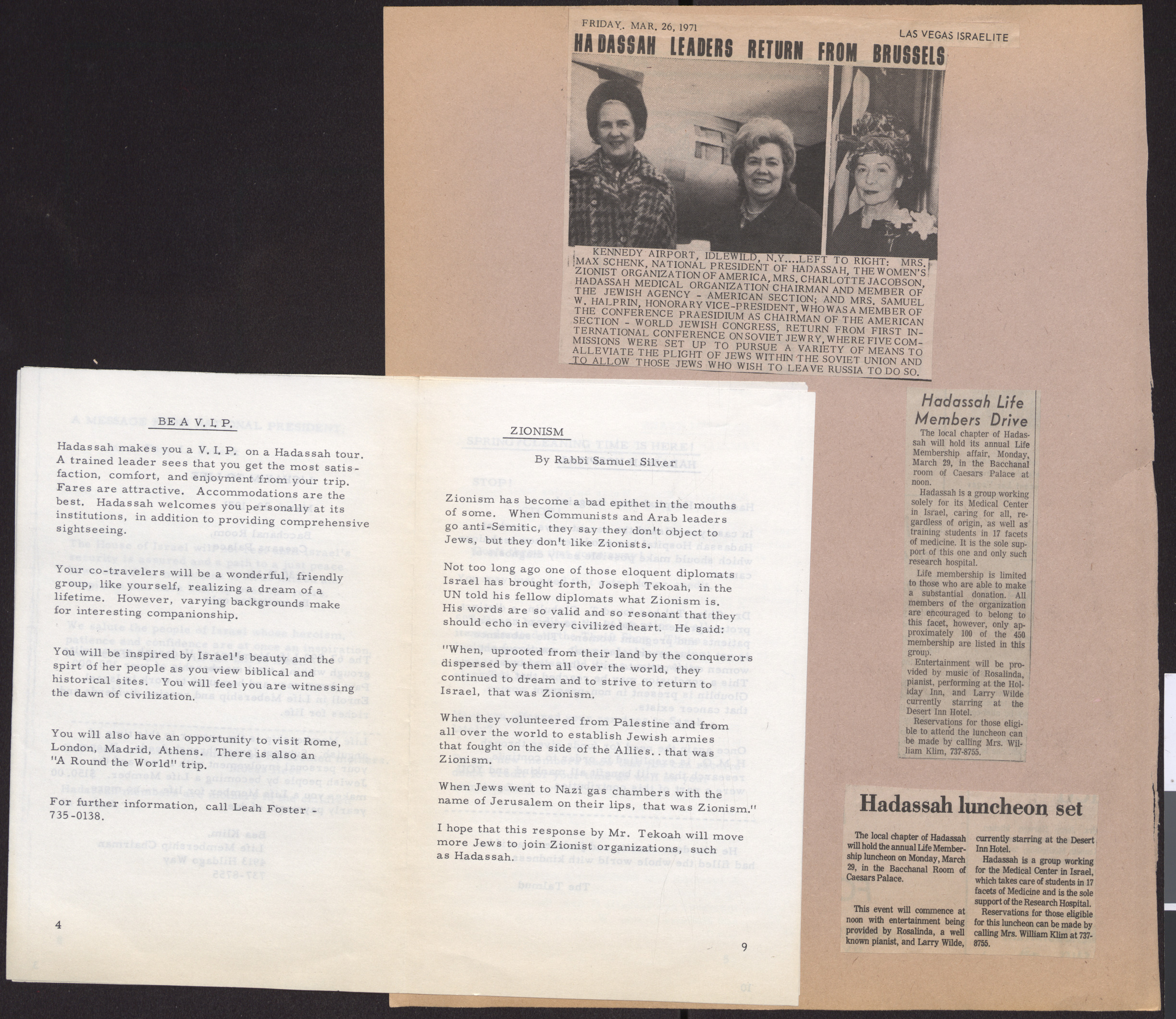 Hadassah newsletter, March 1971, pages 4 and 9