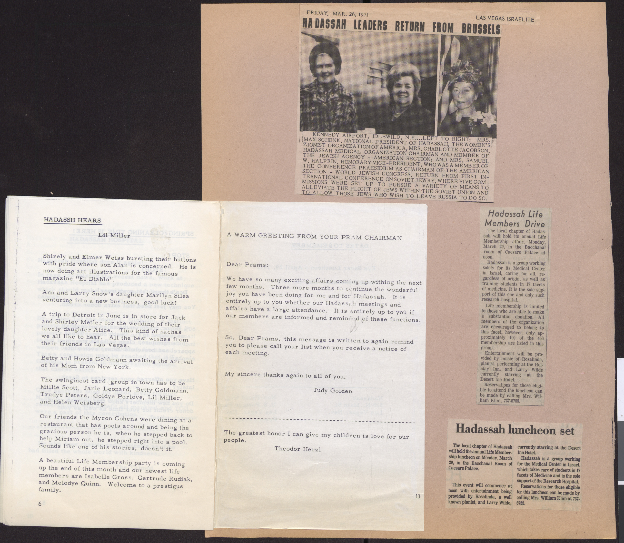 Hadassah newsletter, March 1971, pages 6 and 11