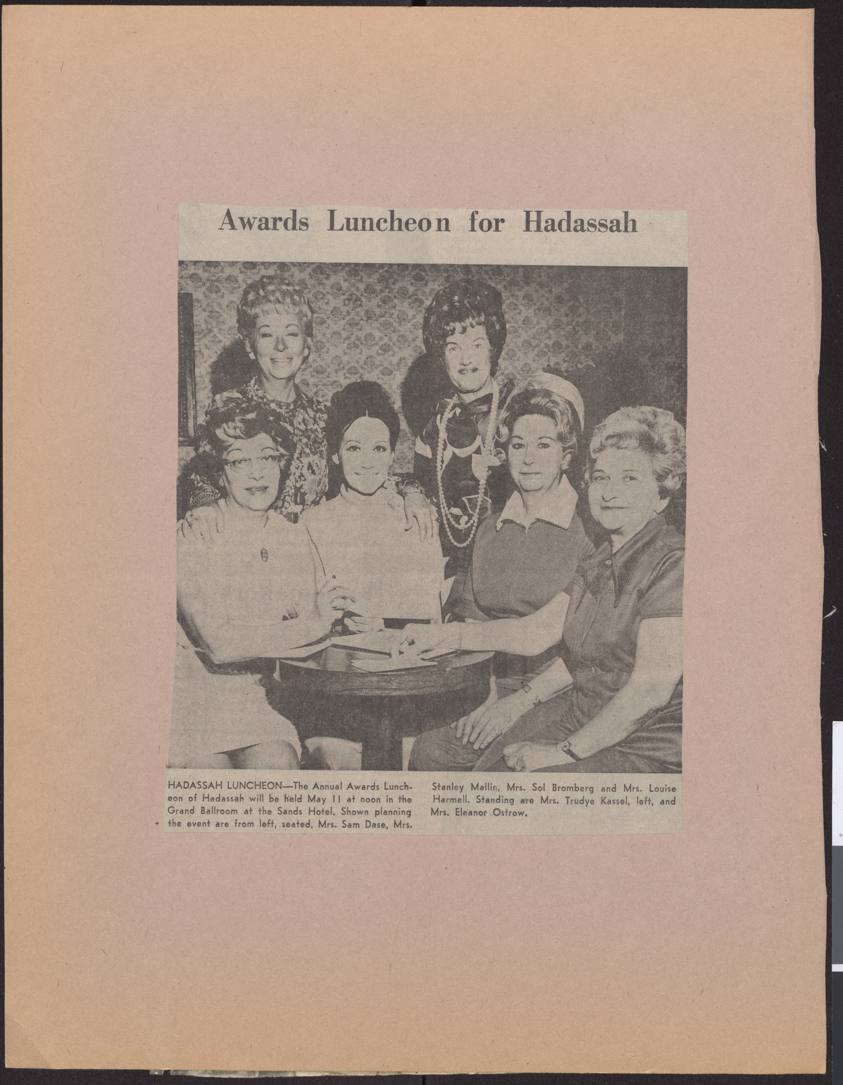 Newspaper clipping, Awards luncheon for Hadassah, publication and date unknown