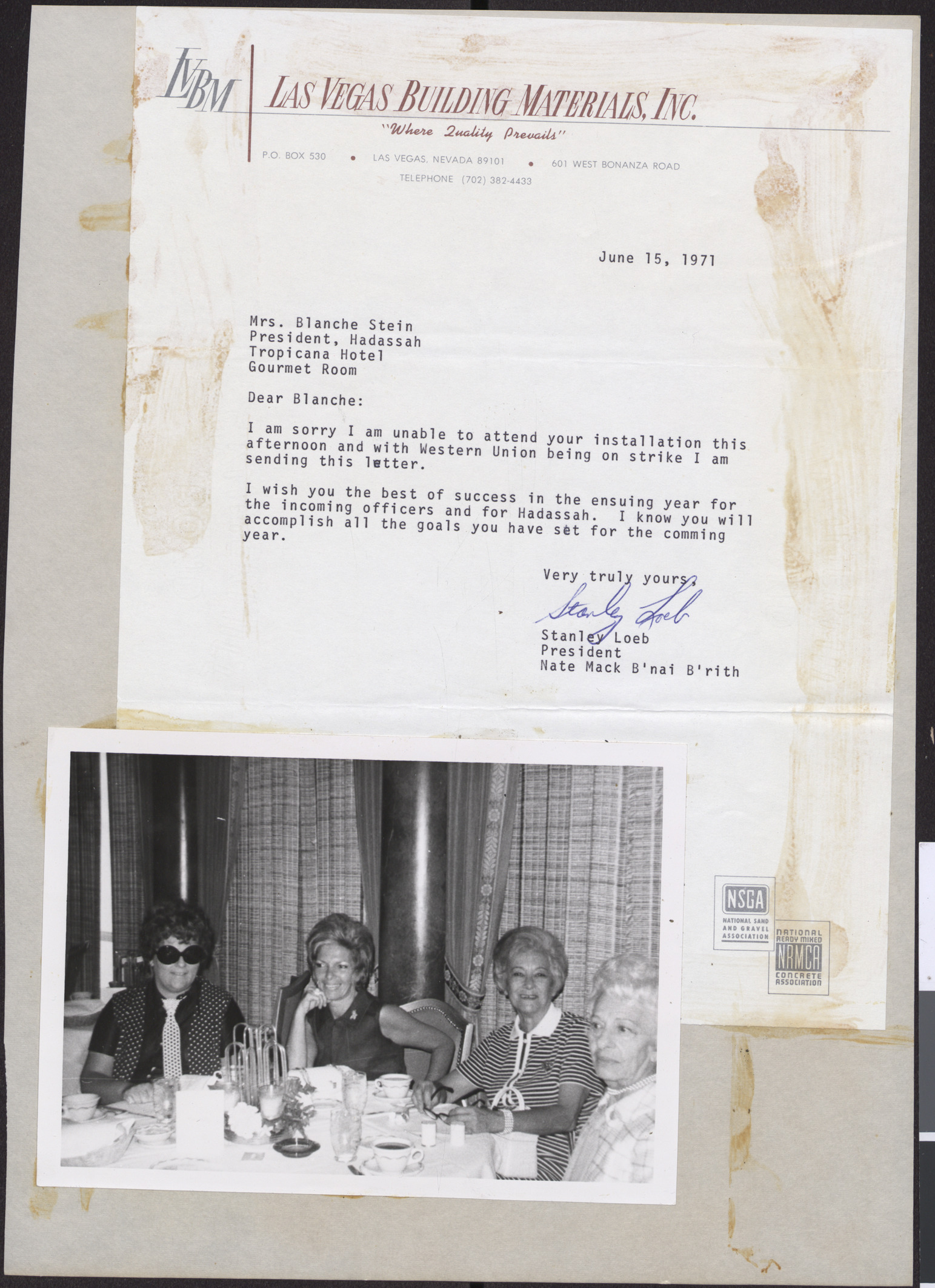 Letter from Stanley Loeb (Las Vegas, Nev.) to Blanche Stein (Las Vegas, Nev.), June 15, 1971