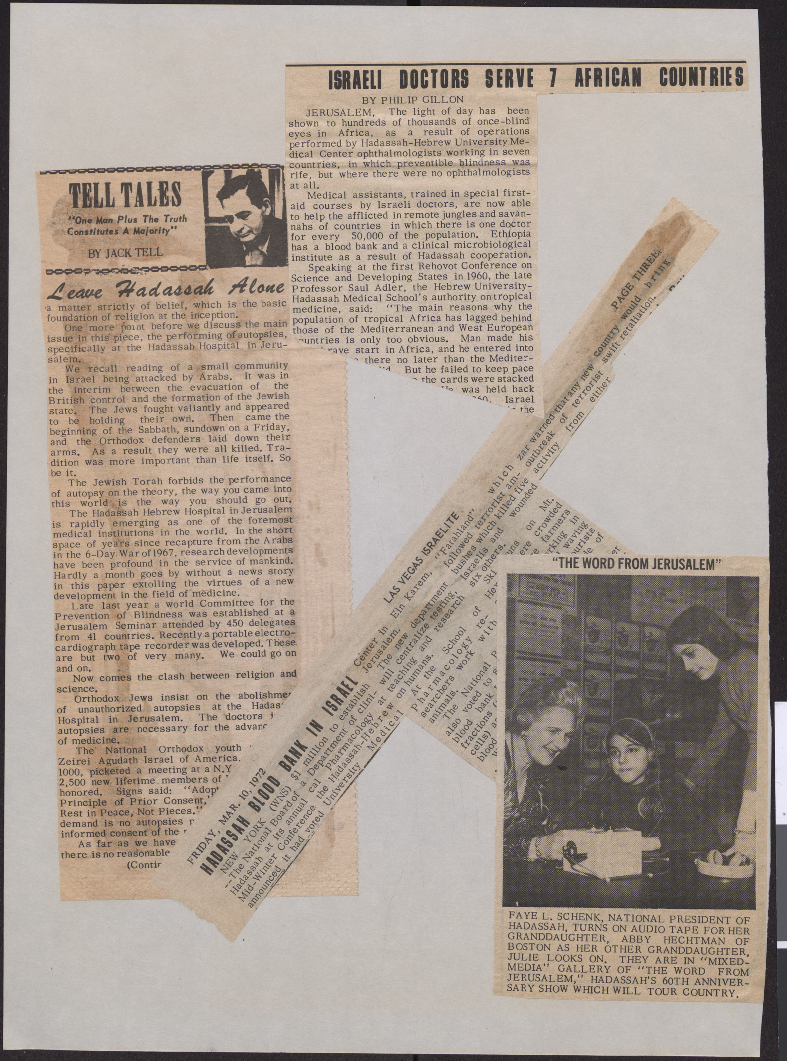 Newspaper clippings about Hadassah programs in Israel, 1971-1972