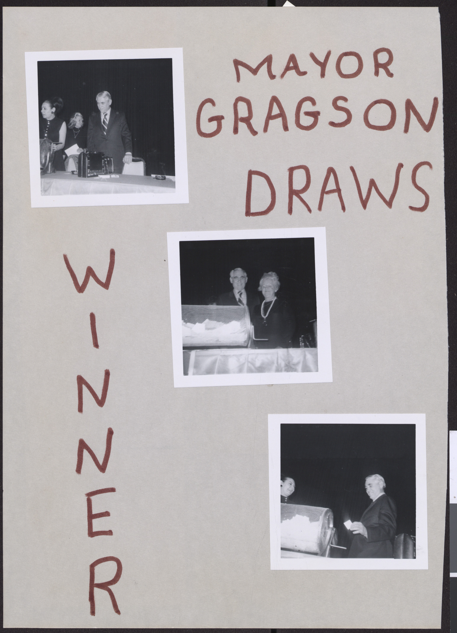 Inscription: Mayor Gragson Draws Winner, and photograph of Hadassah Bingo event