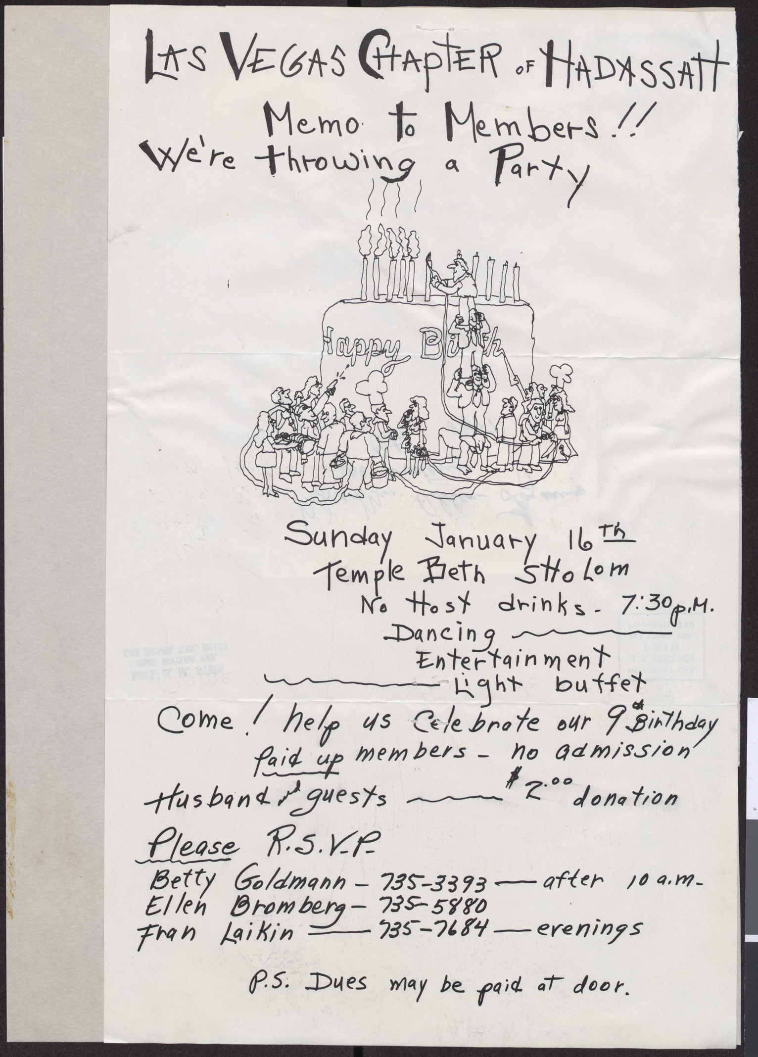 Flier for Hadassah birthday party, January 1972