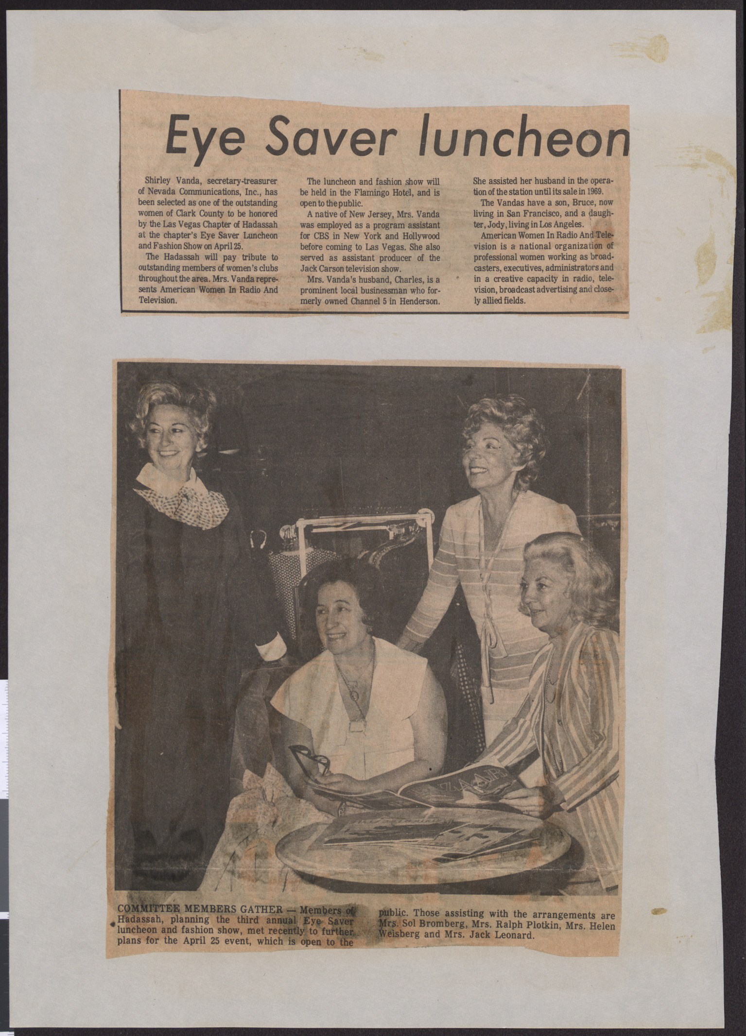 Newspaper clippings about Hadassah luncheon and membership meeting