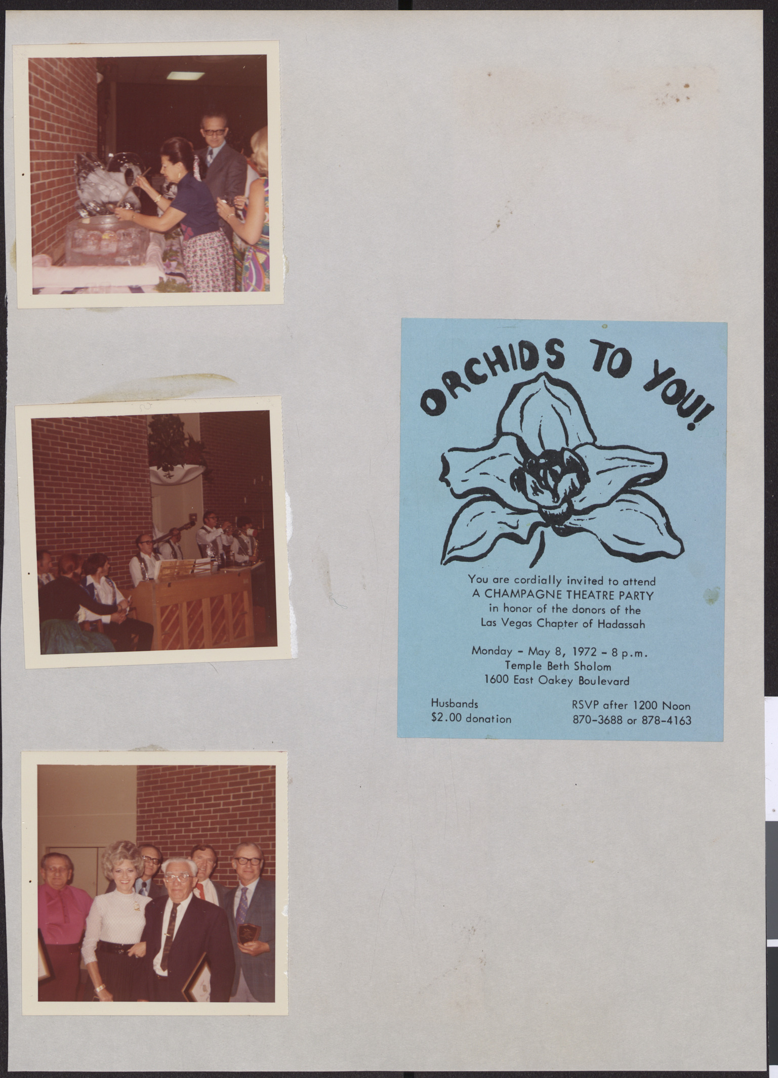 Photographs of theatre party, and invitation to the event, May 8, 1972