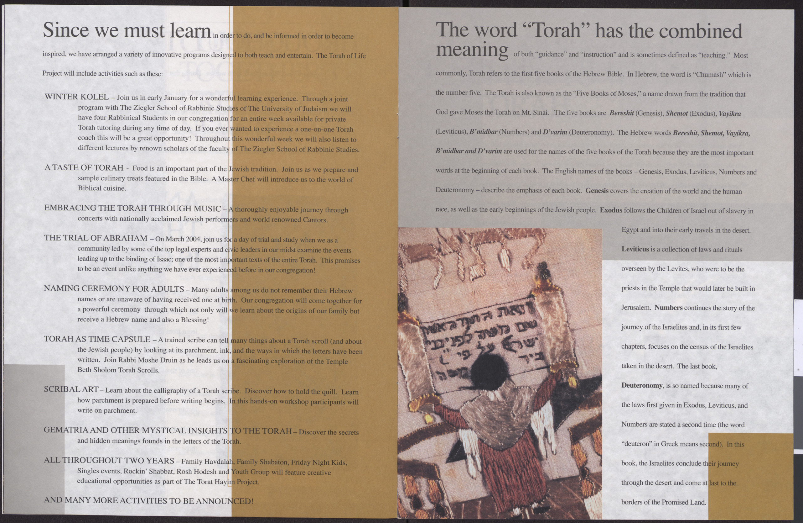 Booklet, Torah of Life, Temple Beth Sholom, pages 4-5