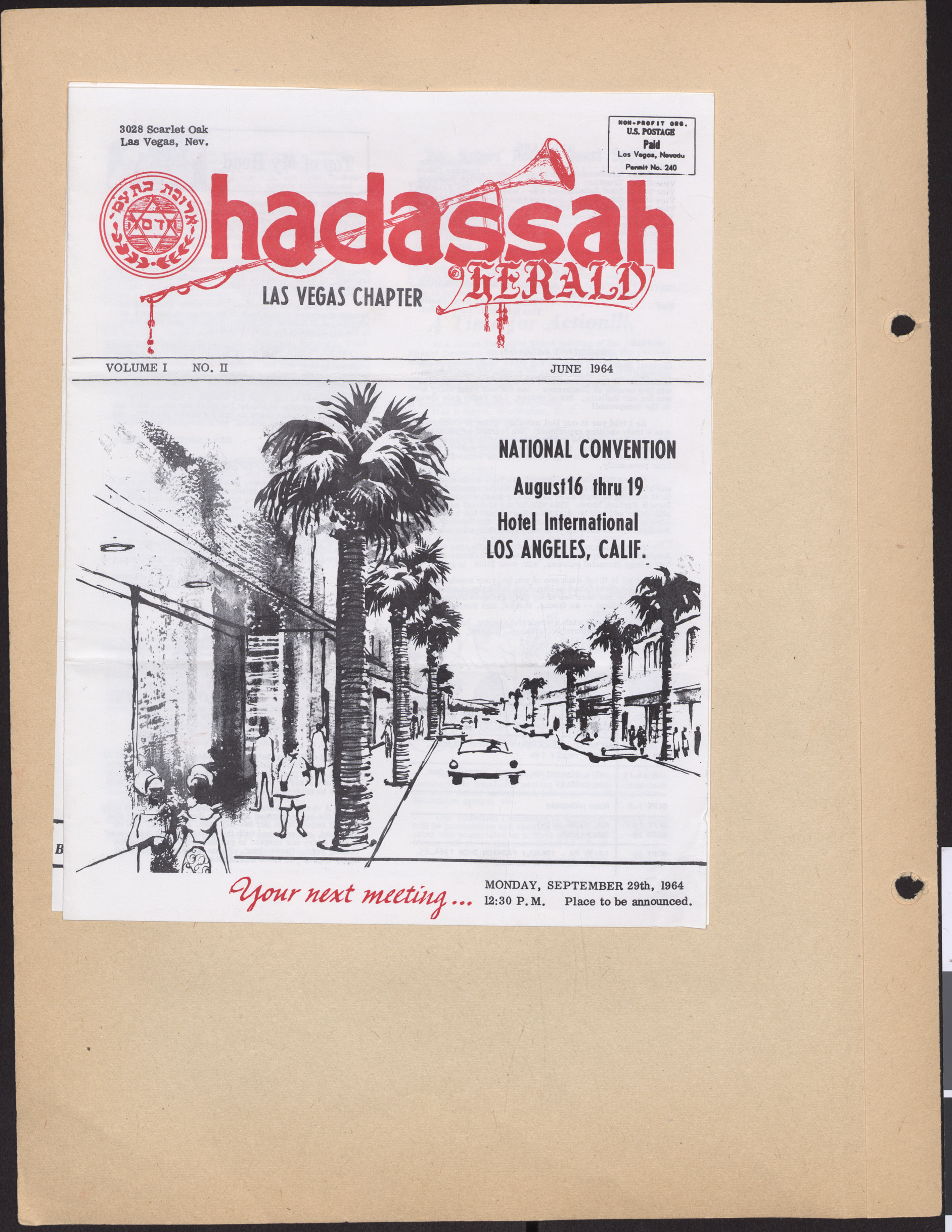 Hadassah Las Vegas Chapter newsletter, June 1964, cover