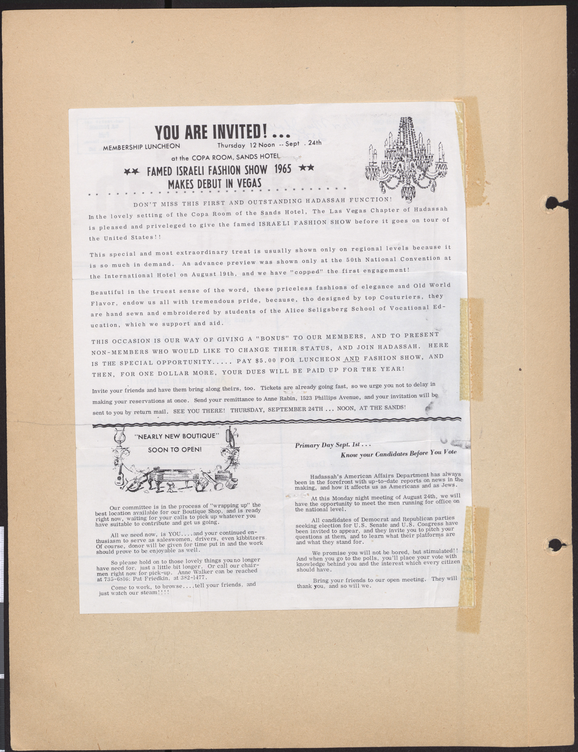 Invitation flyer for membership luncheon, September 24, 1964