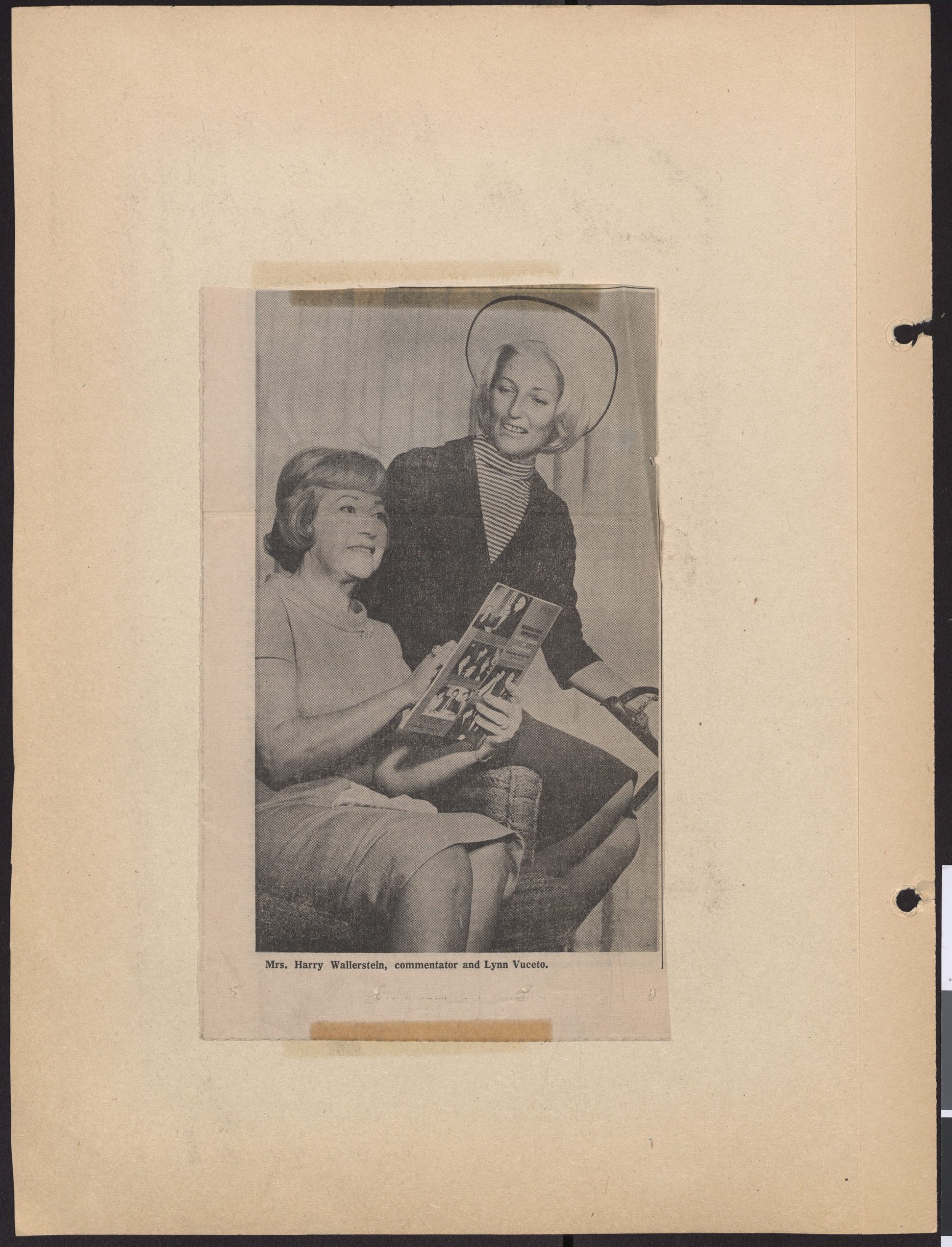 Newspaper clipping, Mrs. Harry Wallerstein and Lynn Vuceto, publication and date unknown