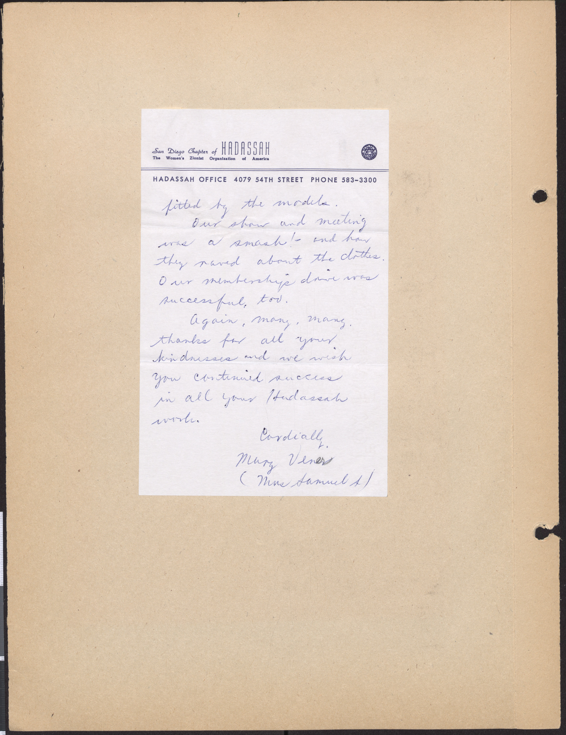 Letter from Mary Verner to Fran Cohen, October 8, 1964, page 2