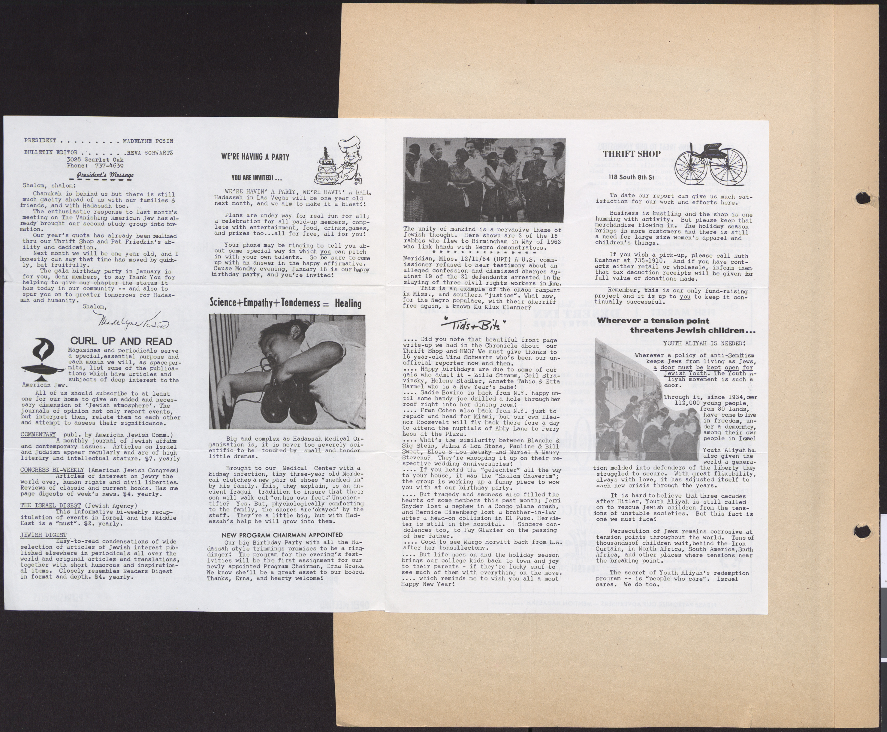 Hadassah Las Vegas Chapter newsletter, December 1964, page 2-3