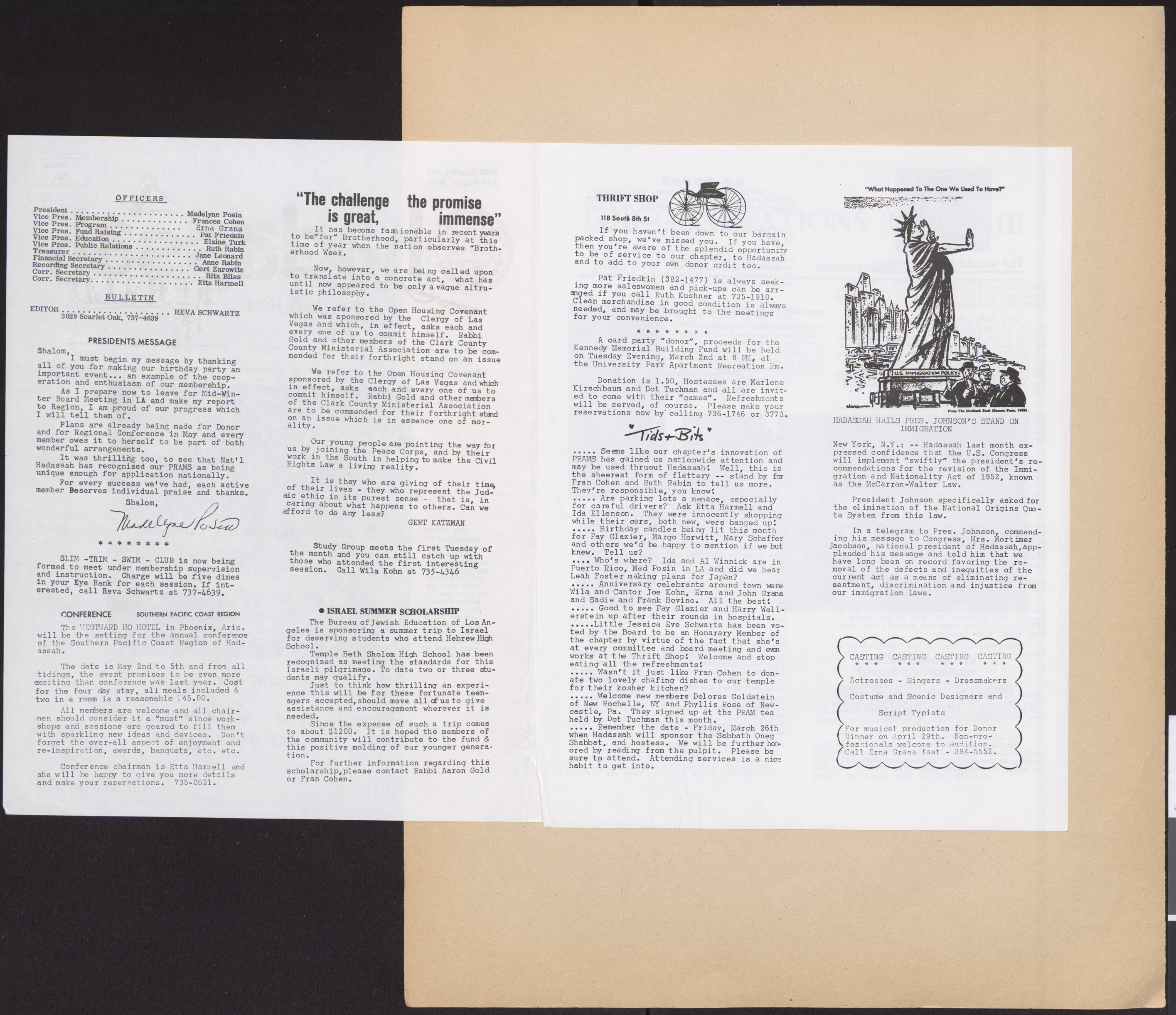 Hadassah Las Vegas Chapter newsletter, February 1965, page 2-3