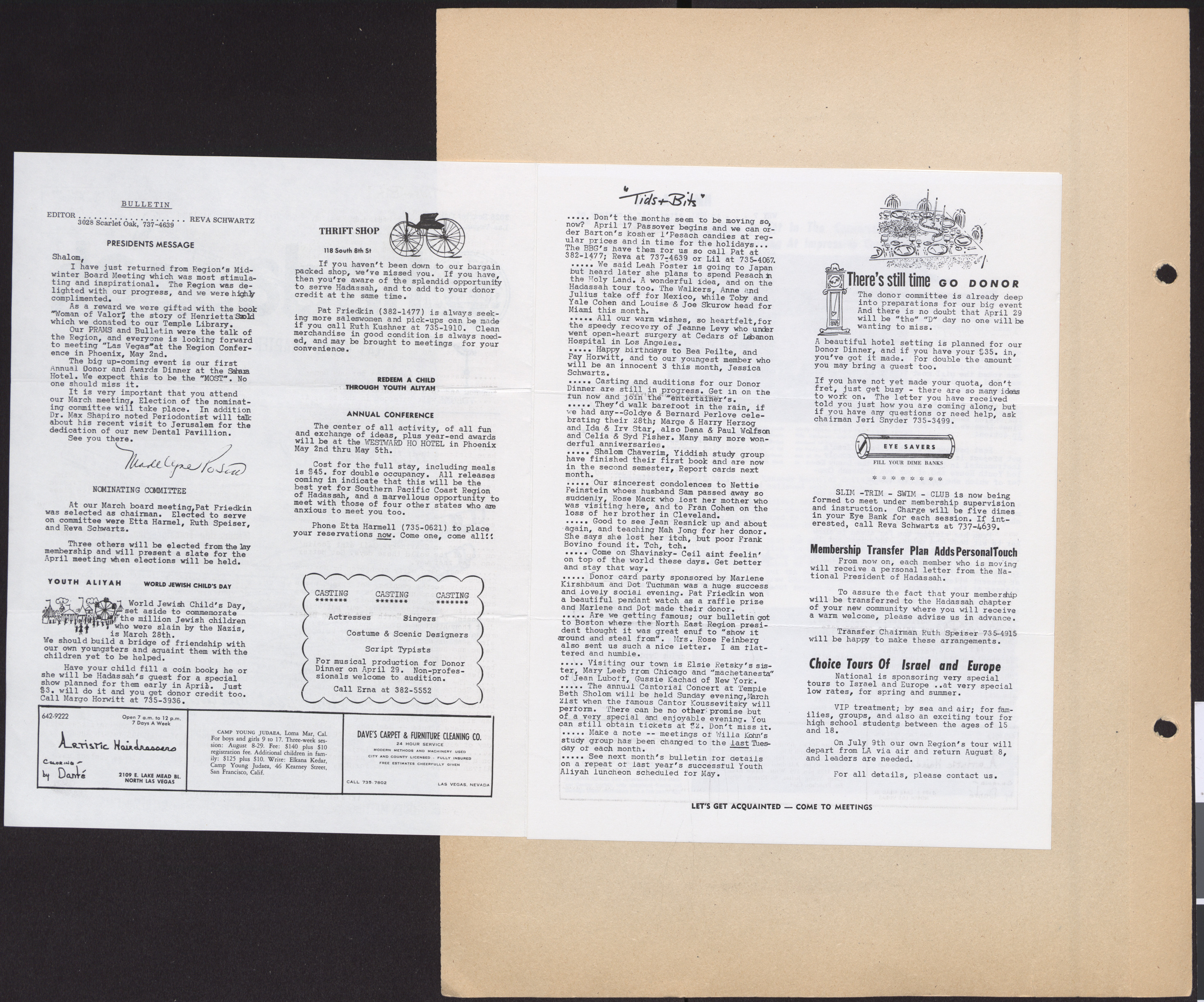 Hadassah Las Vegas Chapter newsletter, March 1965, 2-3