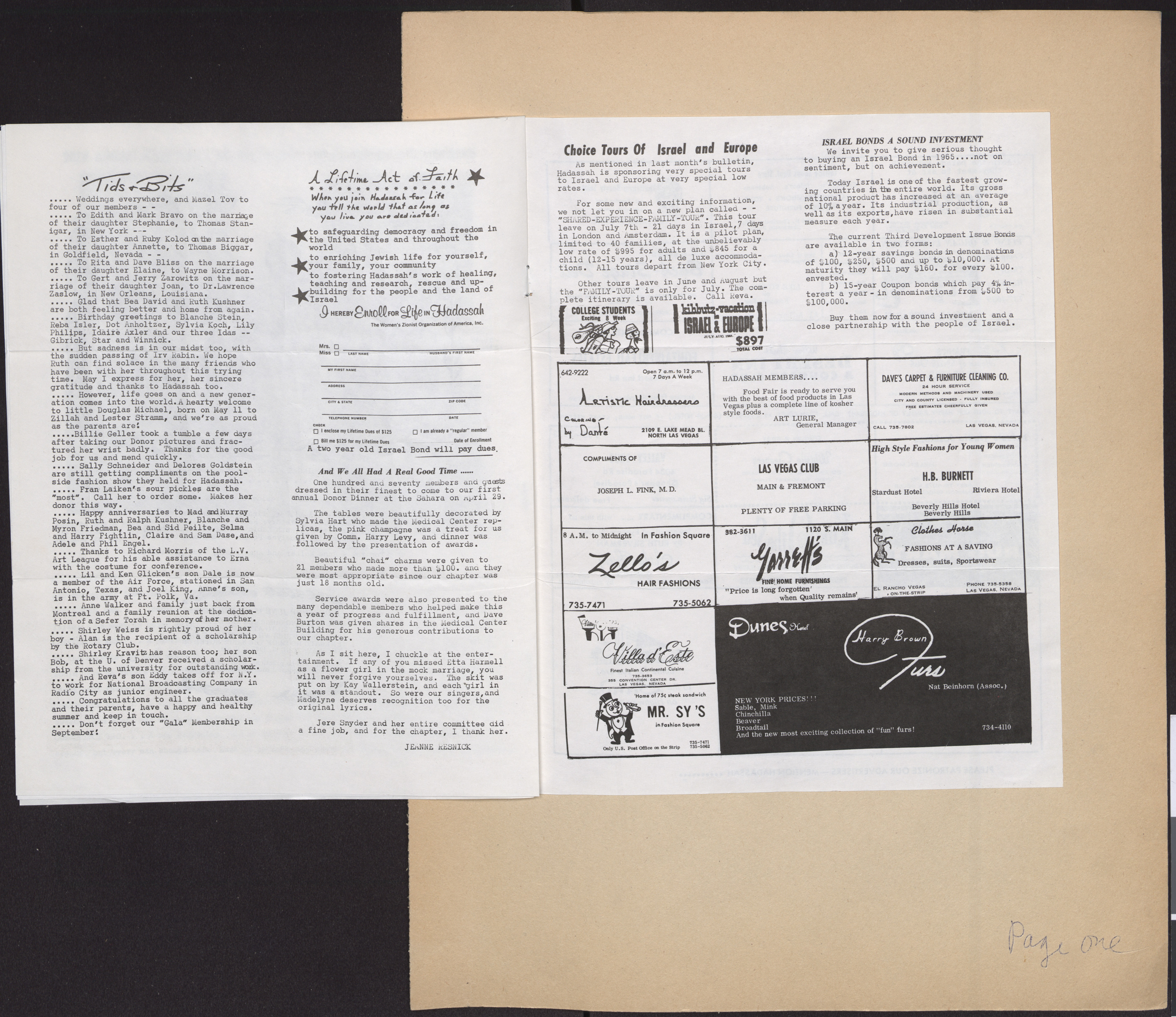 Hadassah Las Vegas Chapter newsletter, June 1965, page 5-6