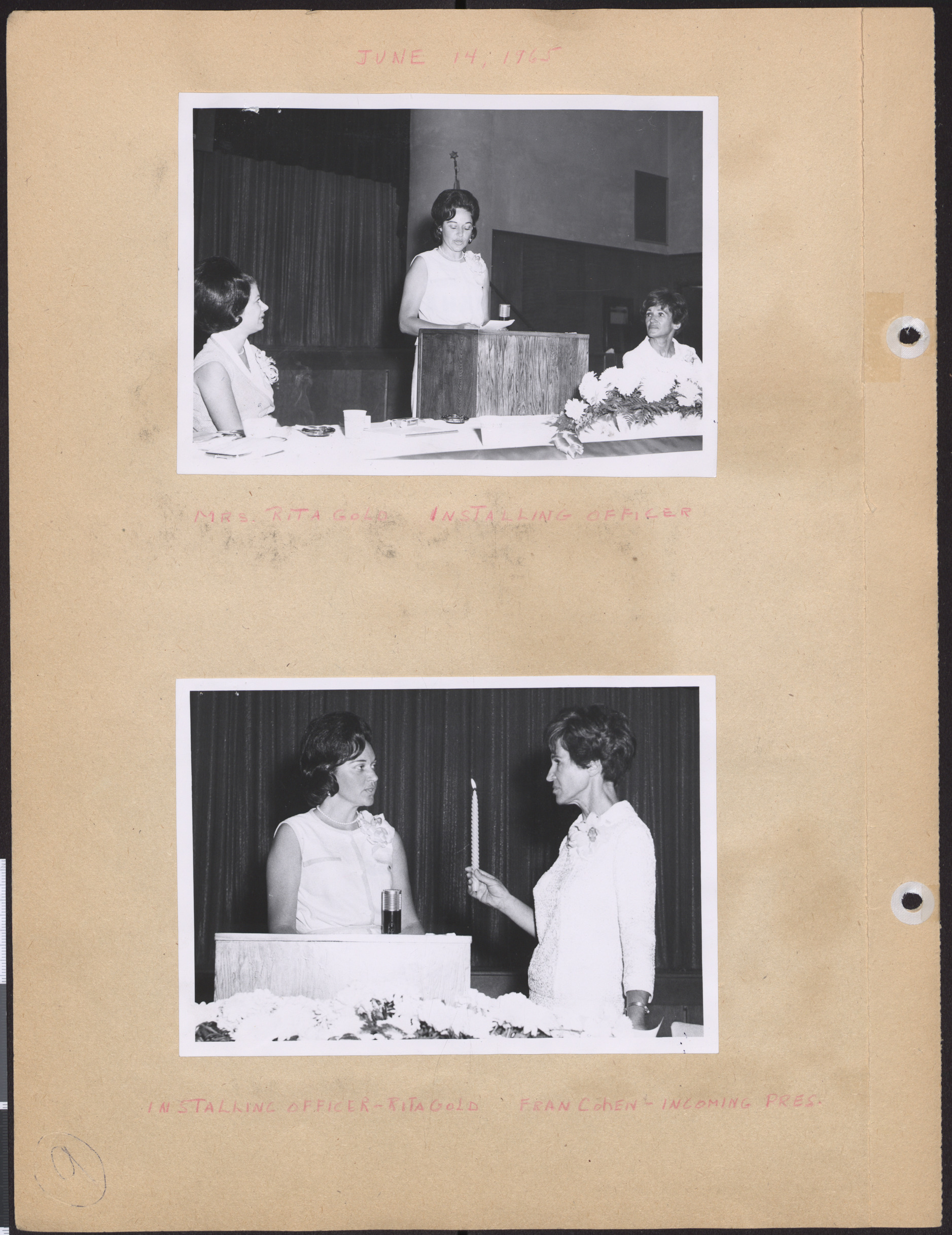 Photographs of Mrs. Rita Gold installing officers