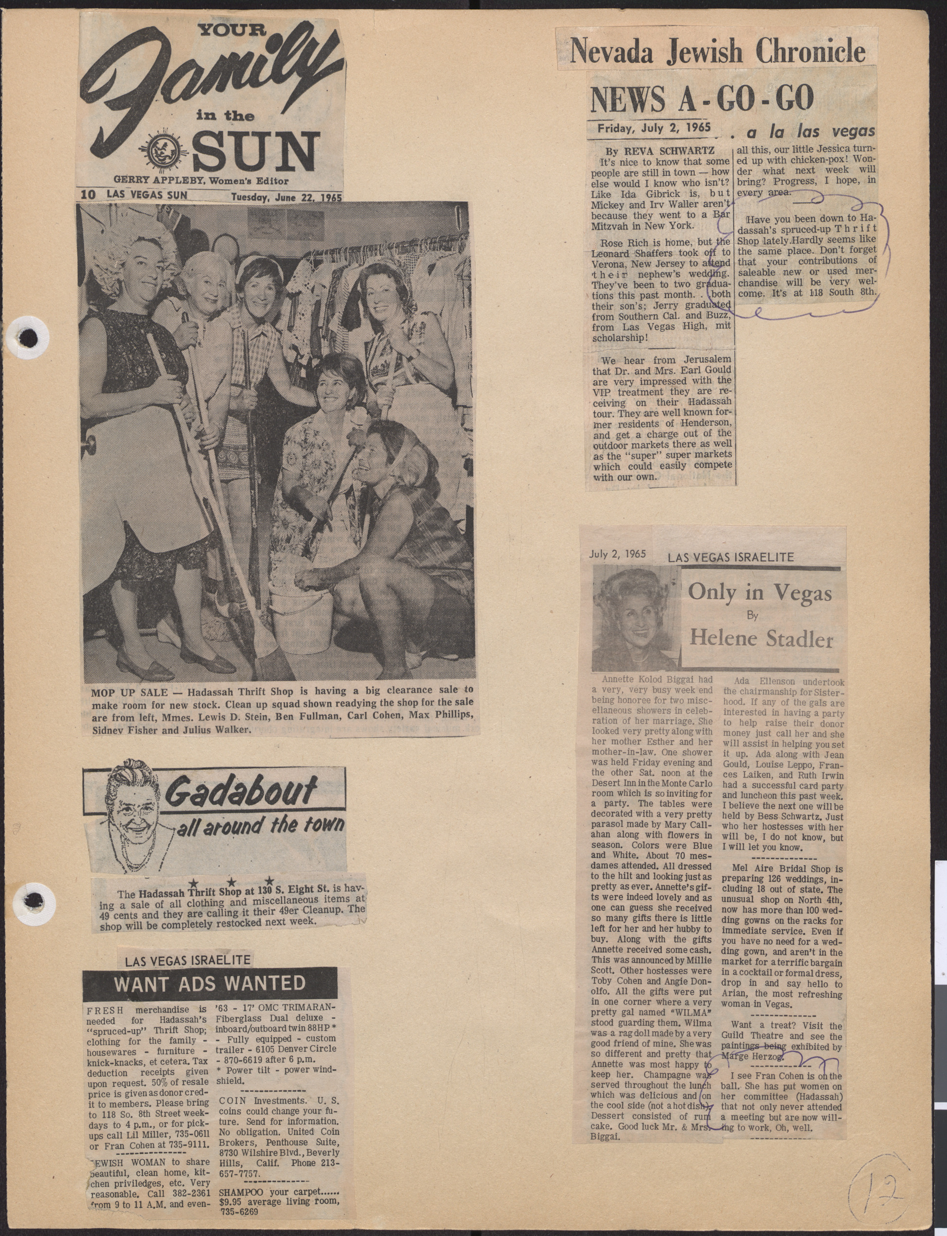 Newspaper clippings about the Hadassah Thrift Shop, 1965