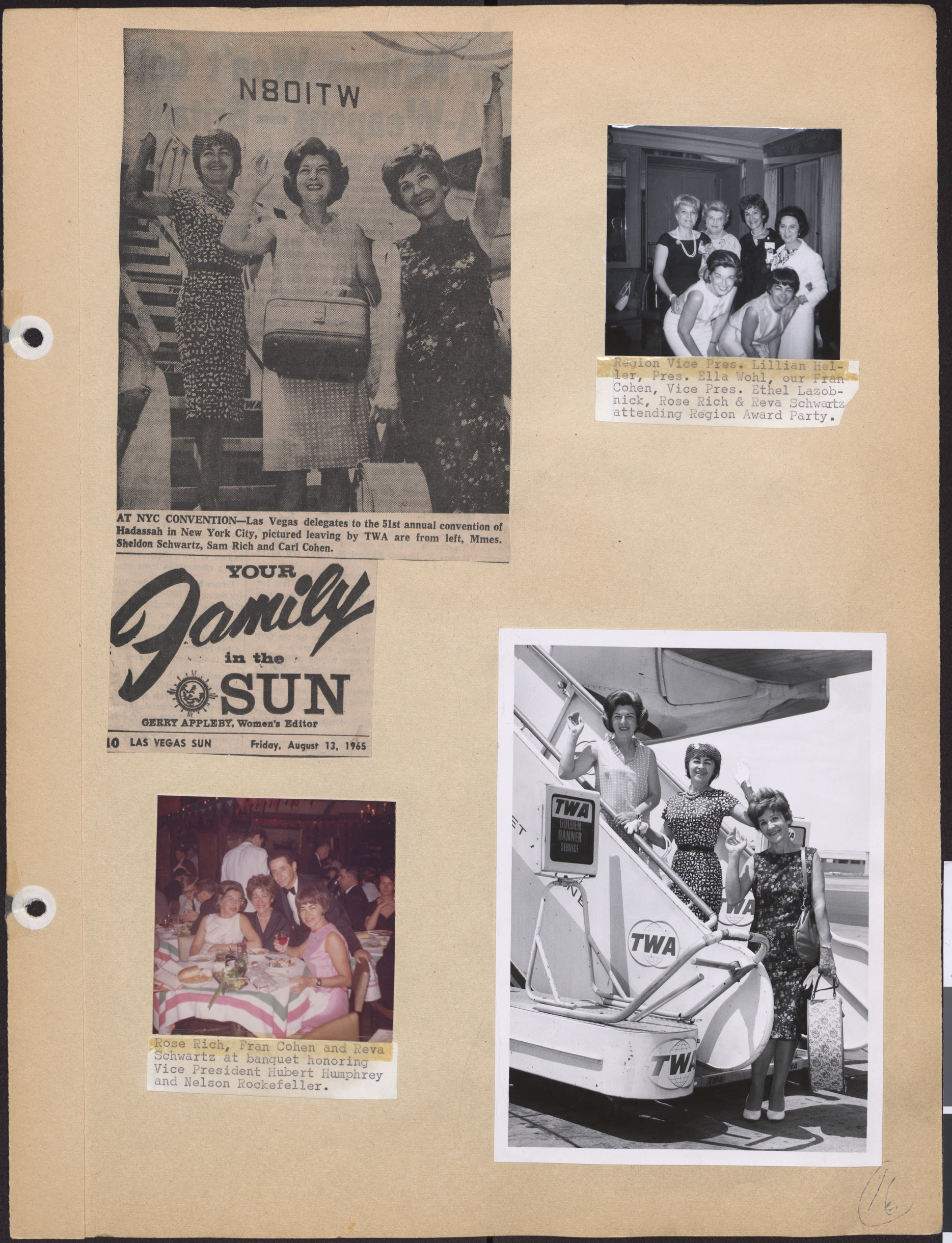 Newspaper clippings and photographs about the National Hadassah Convention held in New York City, 1965