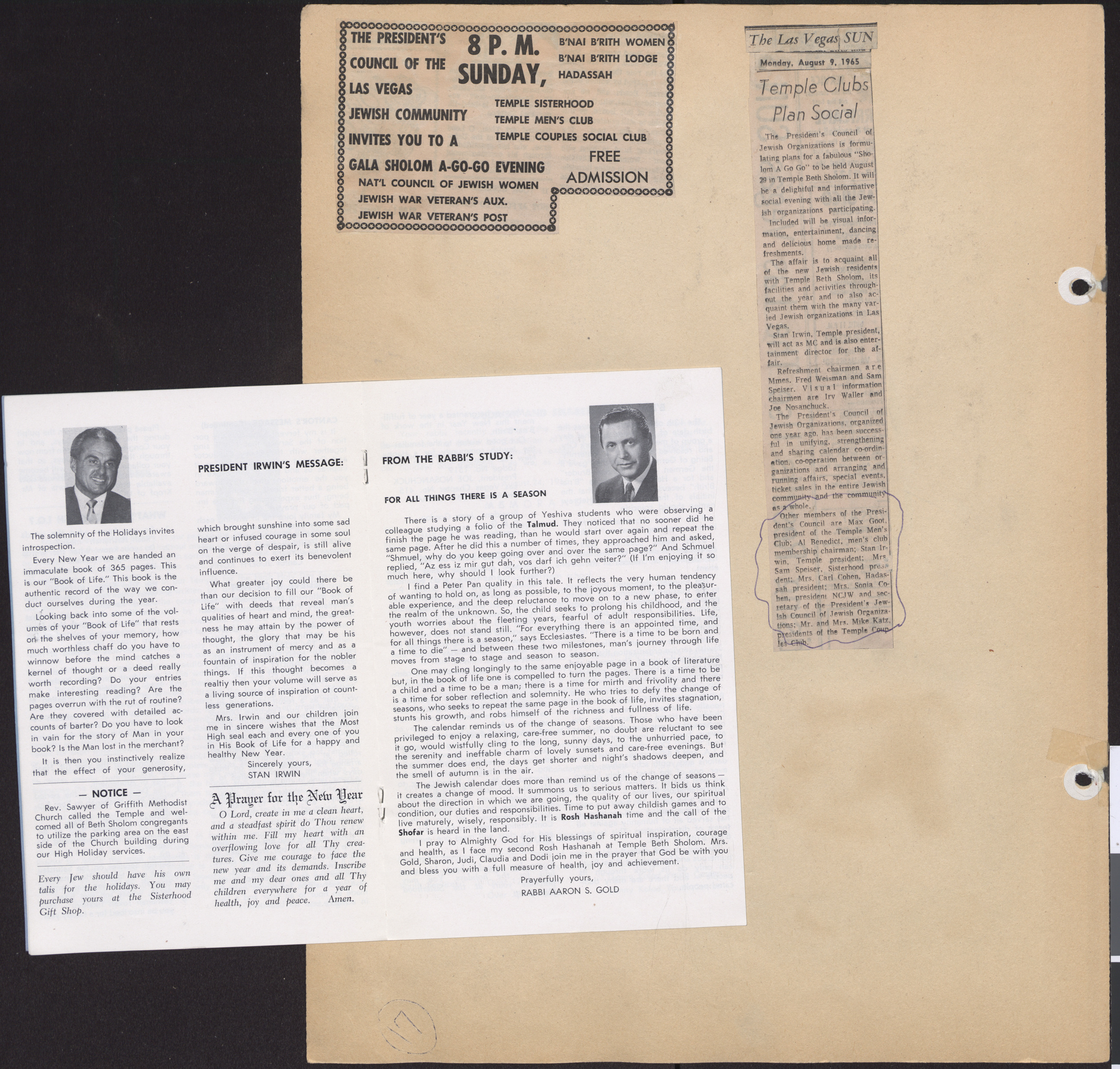 Temple Beth Sholom Bulletin, September 1965, page 3-4