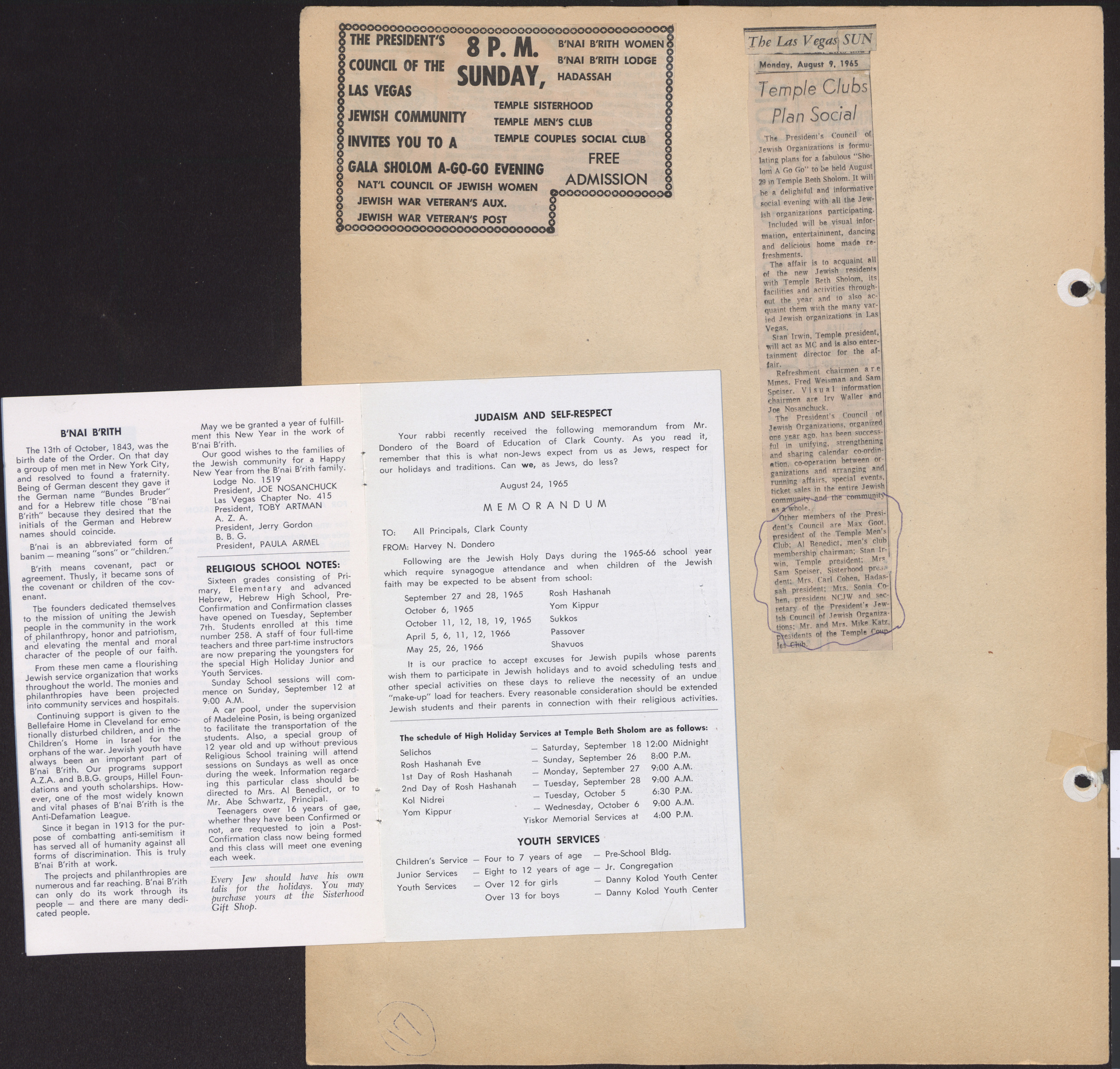 Temple Beth Sholom Bulletin, September 1965, page 5-6