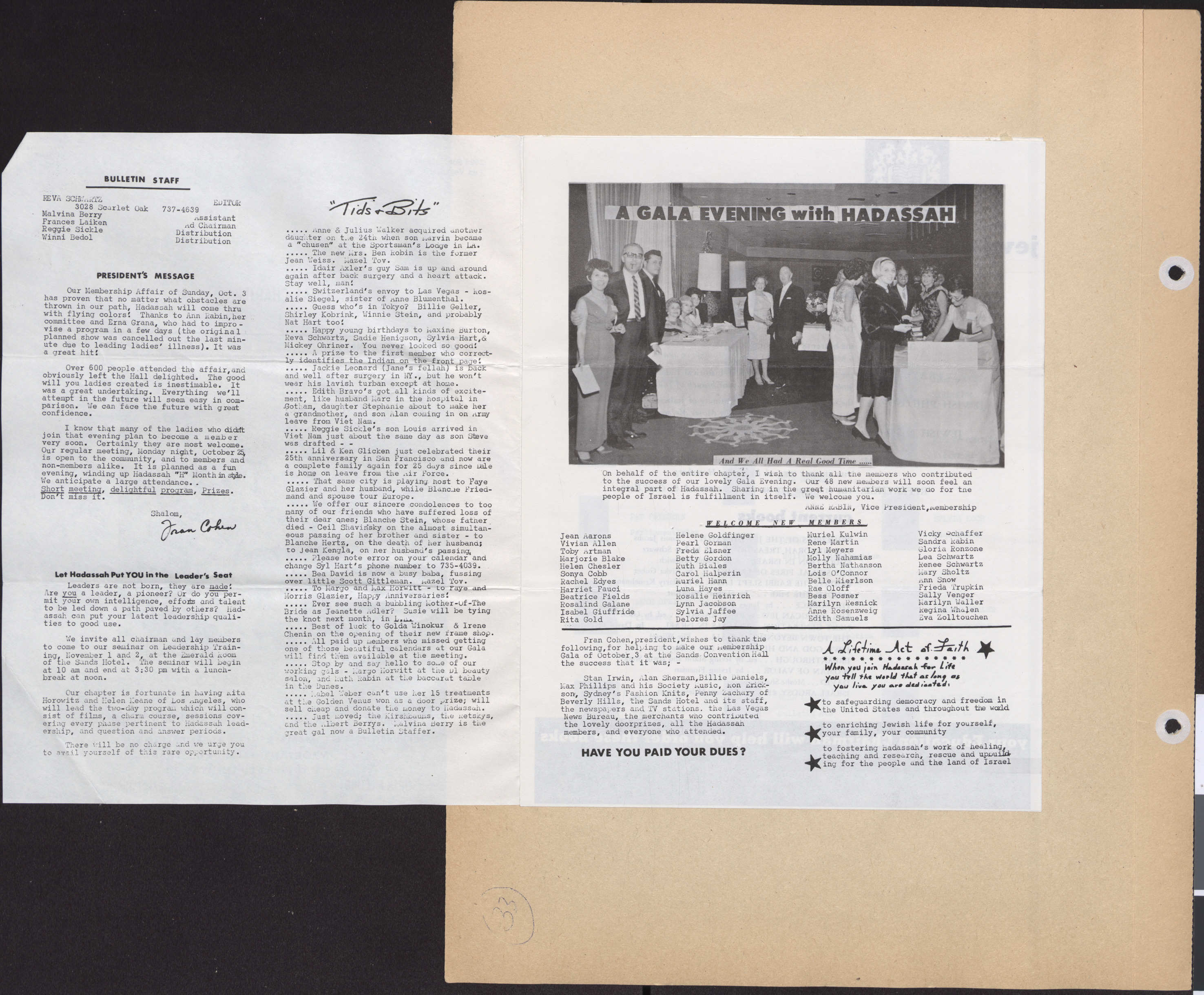 Hadassah Las Vegas Chapter newsletter, October 1965, page 2-3