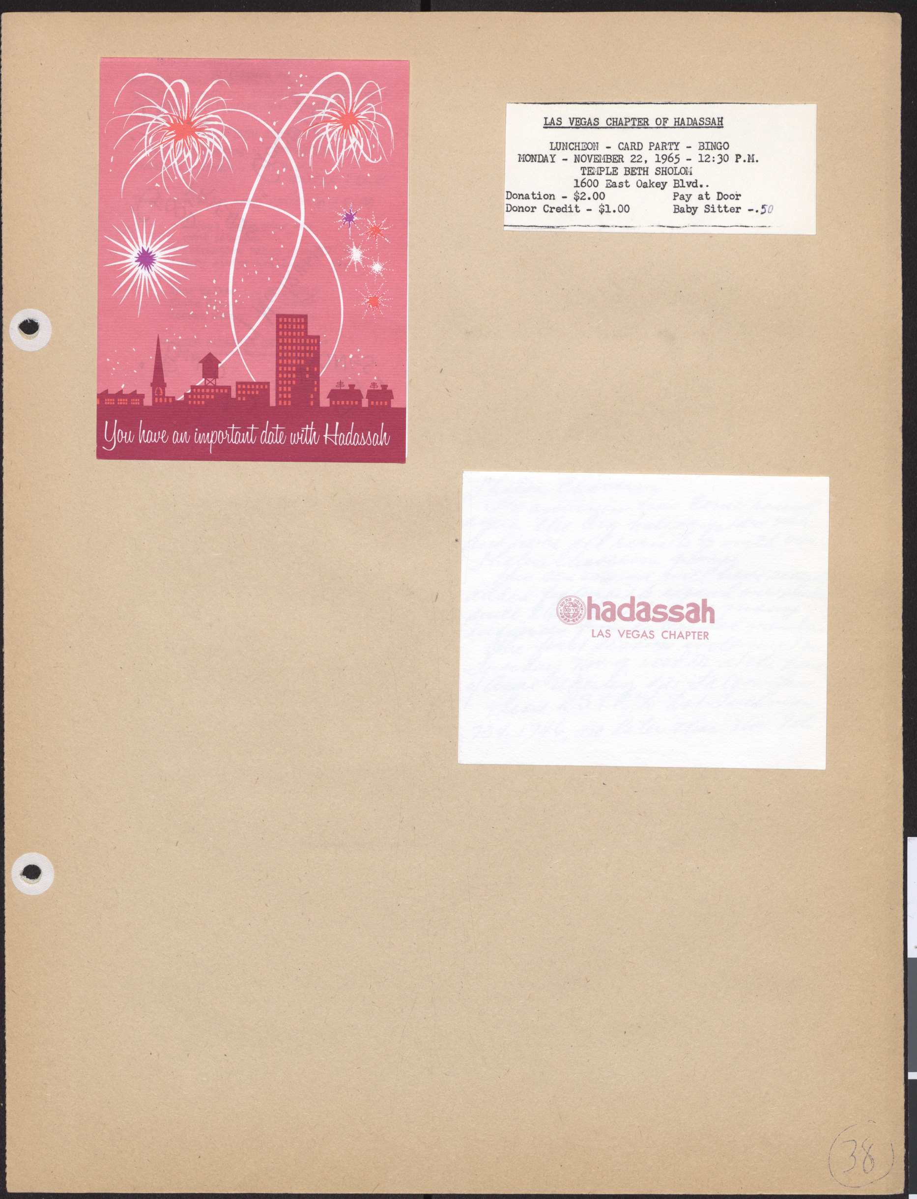 Hadassah notecards and clipping with luncheon announcment