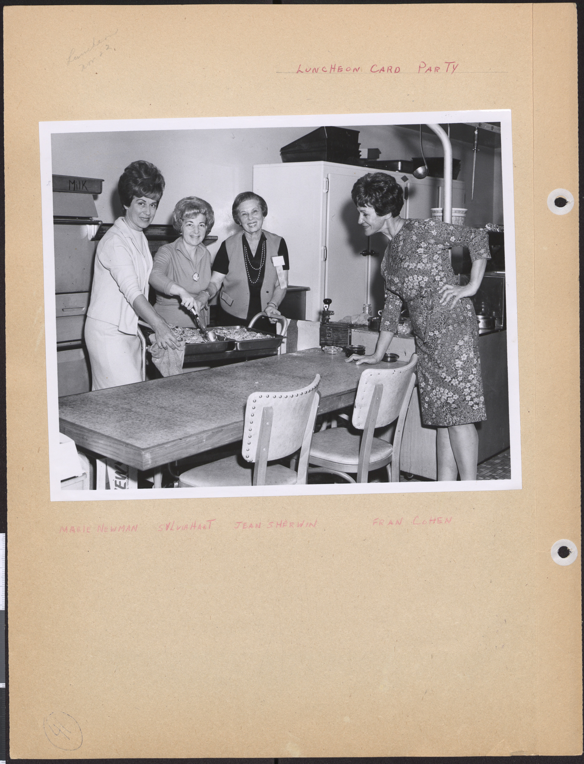 Photograph of Hadassah luncheon card party with Marie Newman, Sylvia Hart, Jean Sherwin and Fran Cohen