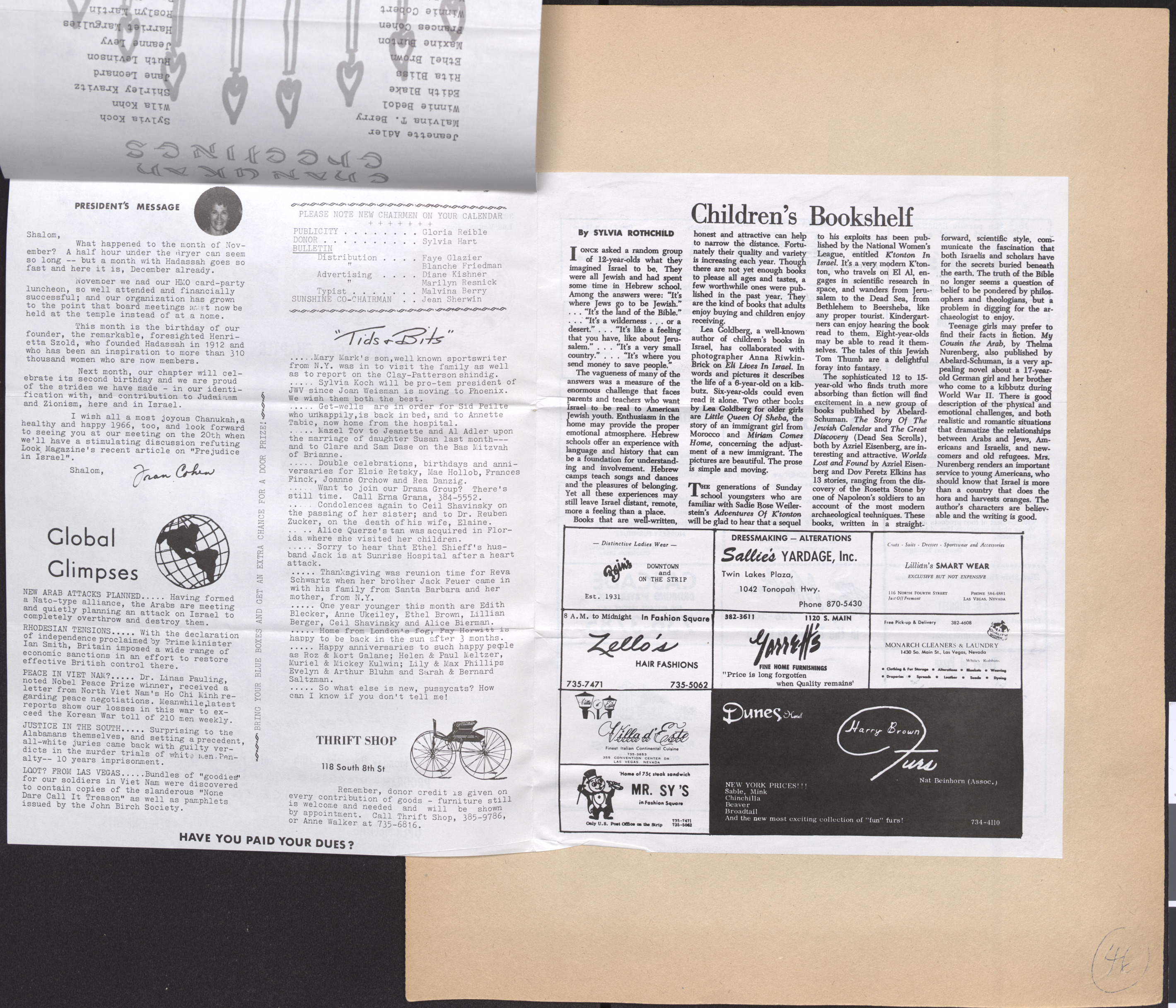 Hadassah Las Vegas Chapter newsletter, December 1965