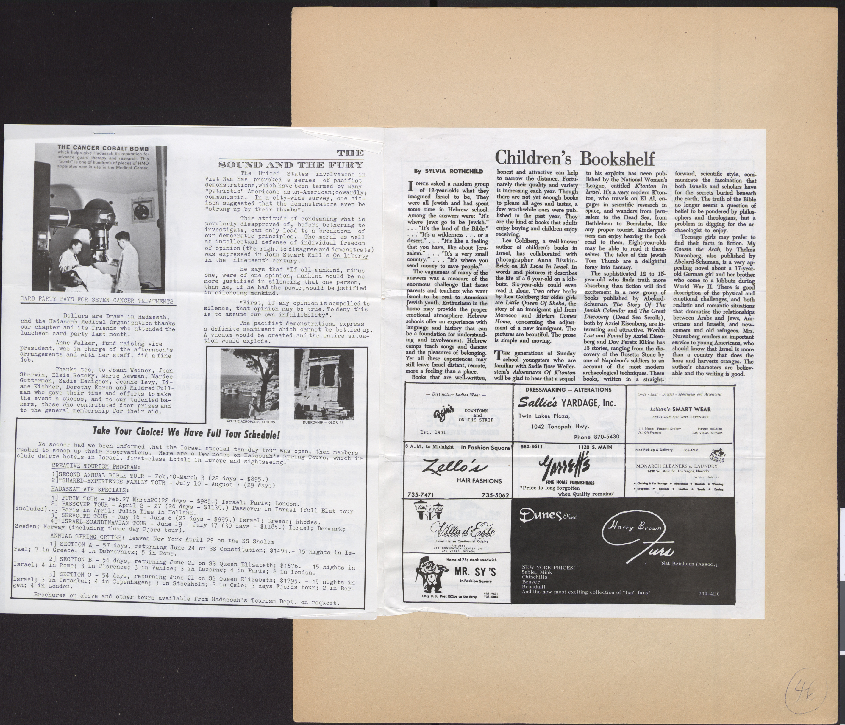 Hadassah Las Vegas Chapter newsletter, December 1965