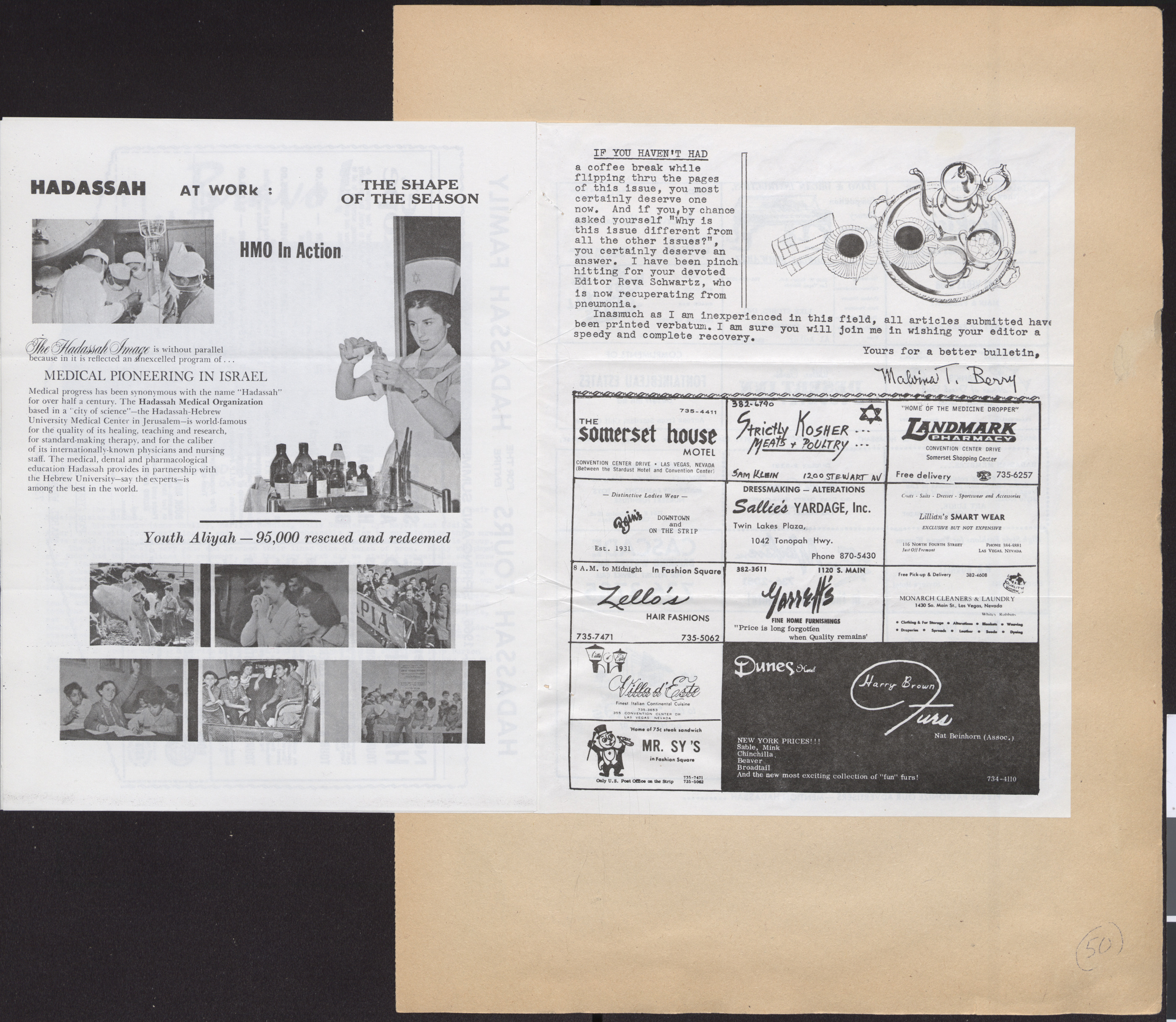 Hadassah Las Vegas Chapter newsletter, January/February 1966, page 8-9