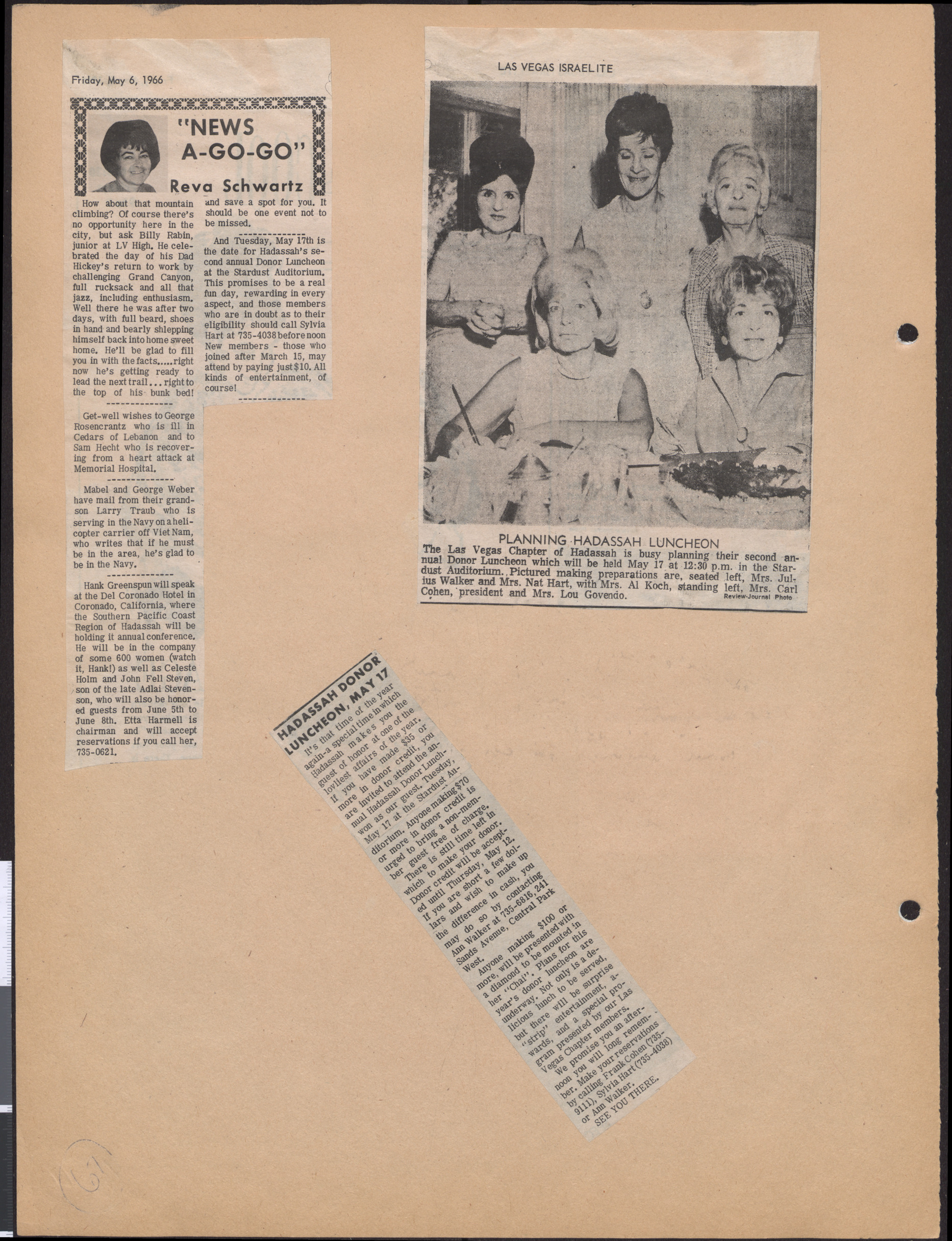 Newspaper clipping about Hadassah luncheon, May 1966