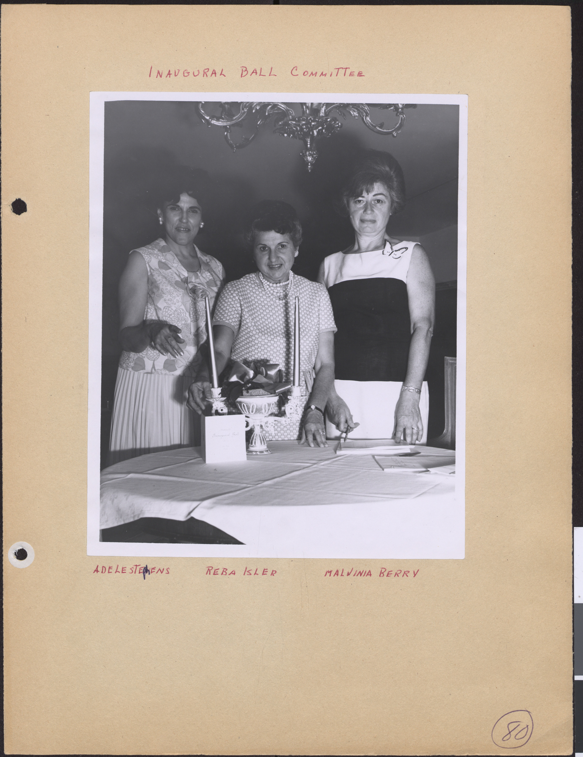 Photograph of Inaugural Ball Committee: Adele Stephens, Reba Isler and Malvinia Berry