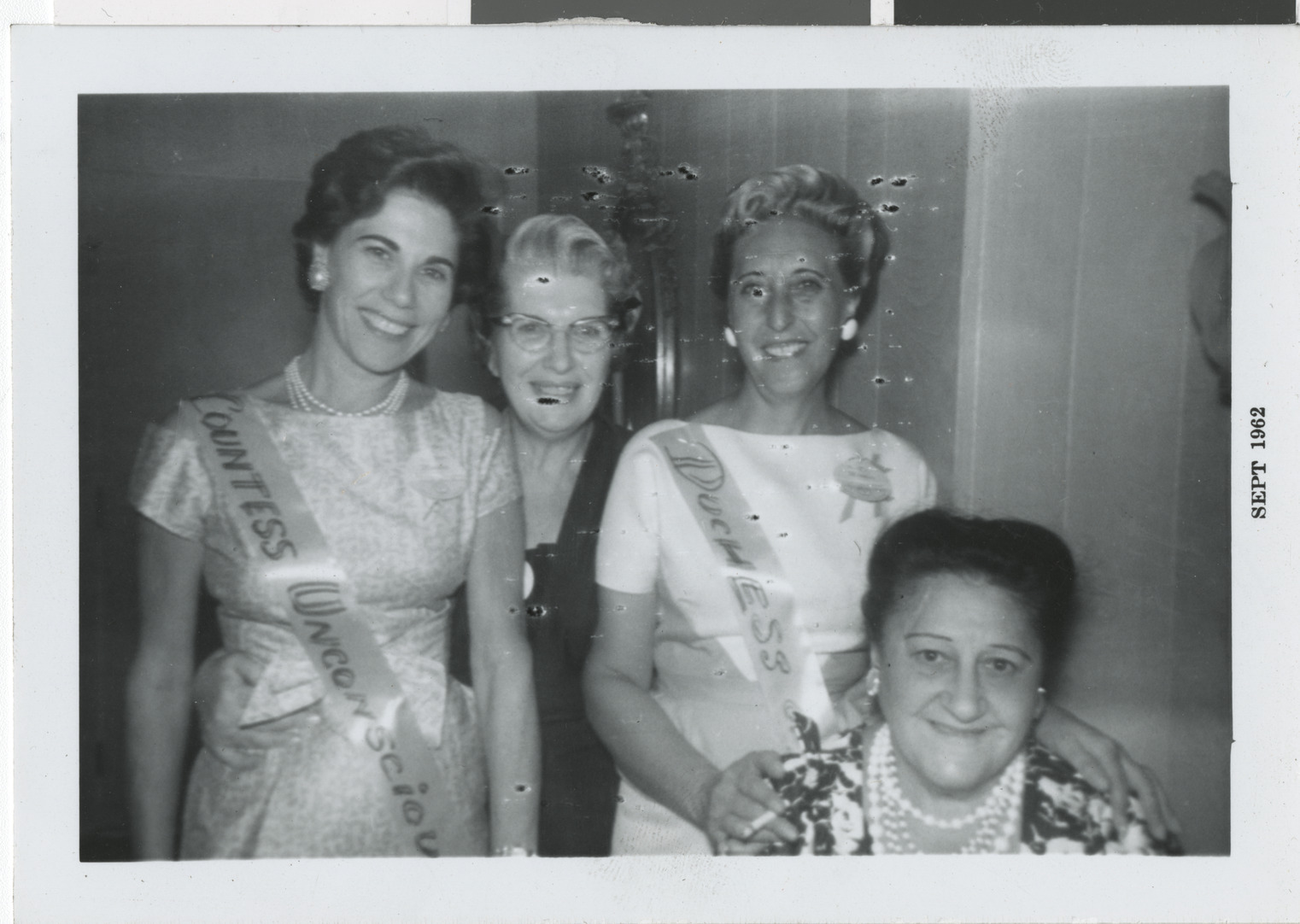 Photograph of B'nai B'rith members Bernice Schiffman, Lee Jackman, Irene Dvorak, and Lil Schiffman, September 1962