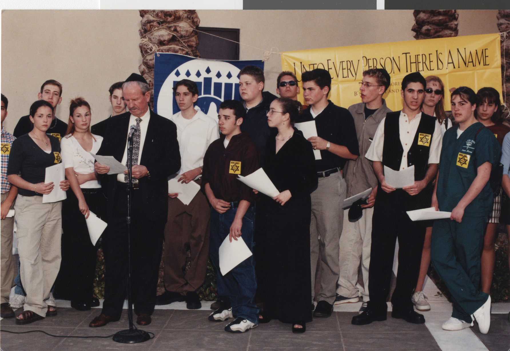 Photograph of Congregation Ner Tamid during Yom Ha' Shoa (Holocaust Remembrance Day), 1999